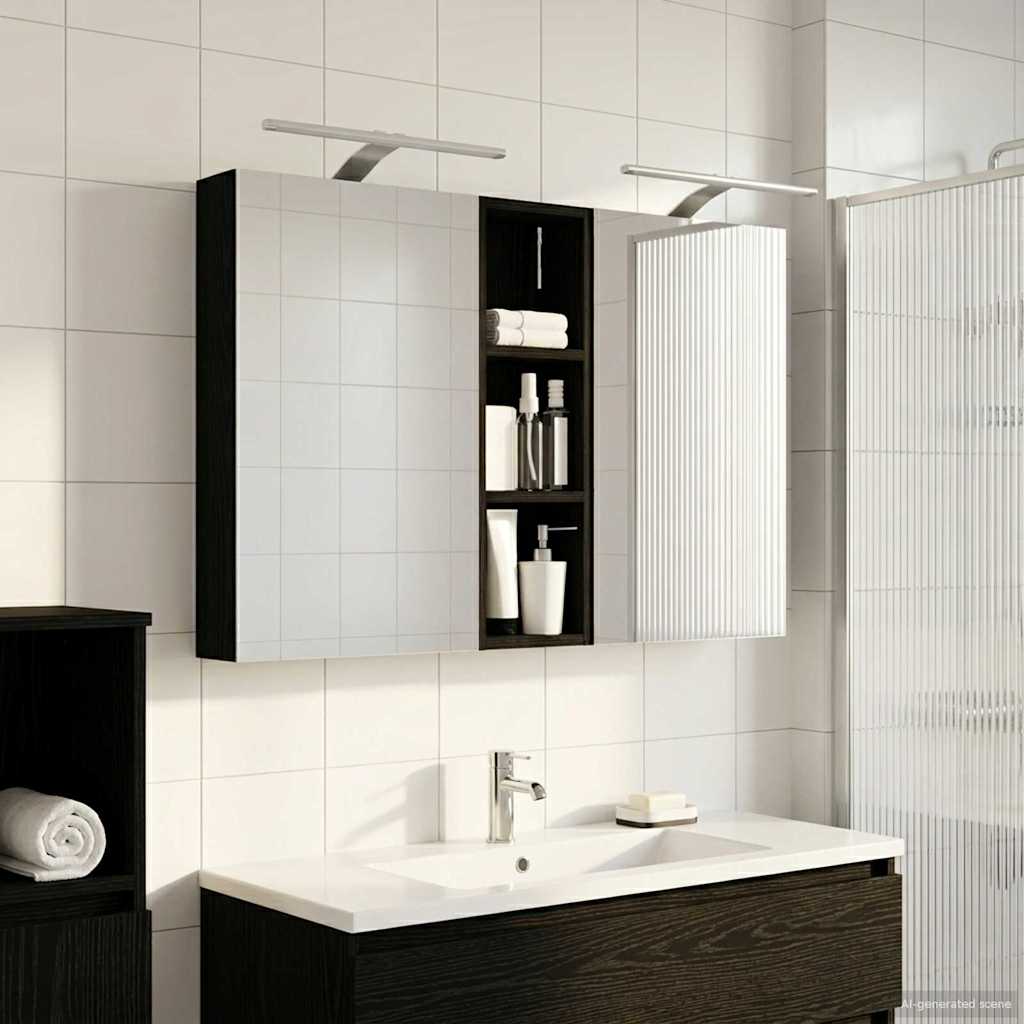 Baderomsskapsett 3 pcs 100 x 10,5 x 60,5 cm Konstruert tre
