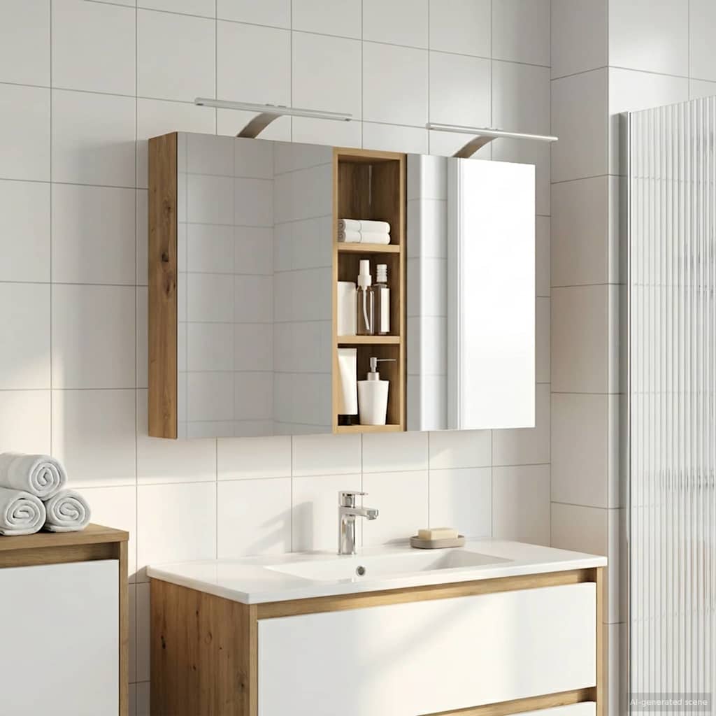 Baderomsskapsett 3 stk. 100 x 10,5 x 60,5 cm Konstruert tre