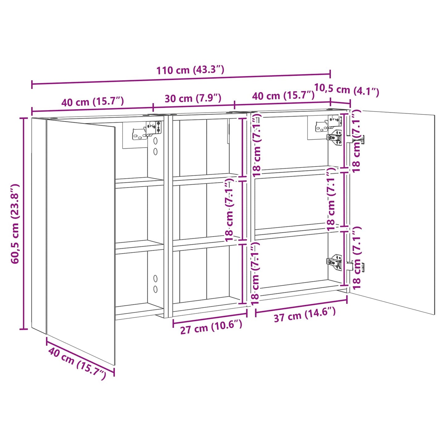 Baderomsskapsett 3 pcs 110 x 10,5 x 60,5 cm Konstruert tre