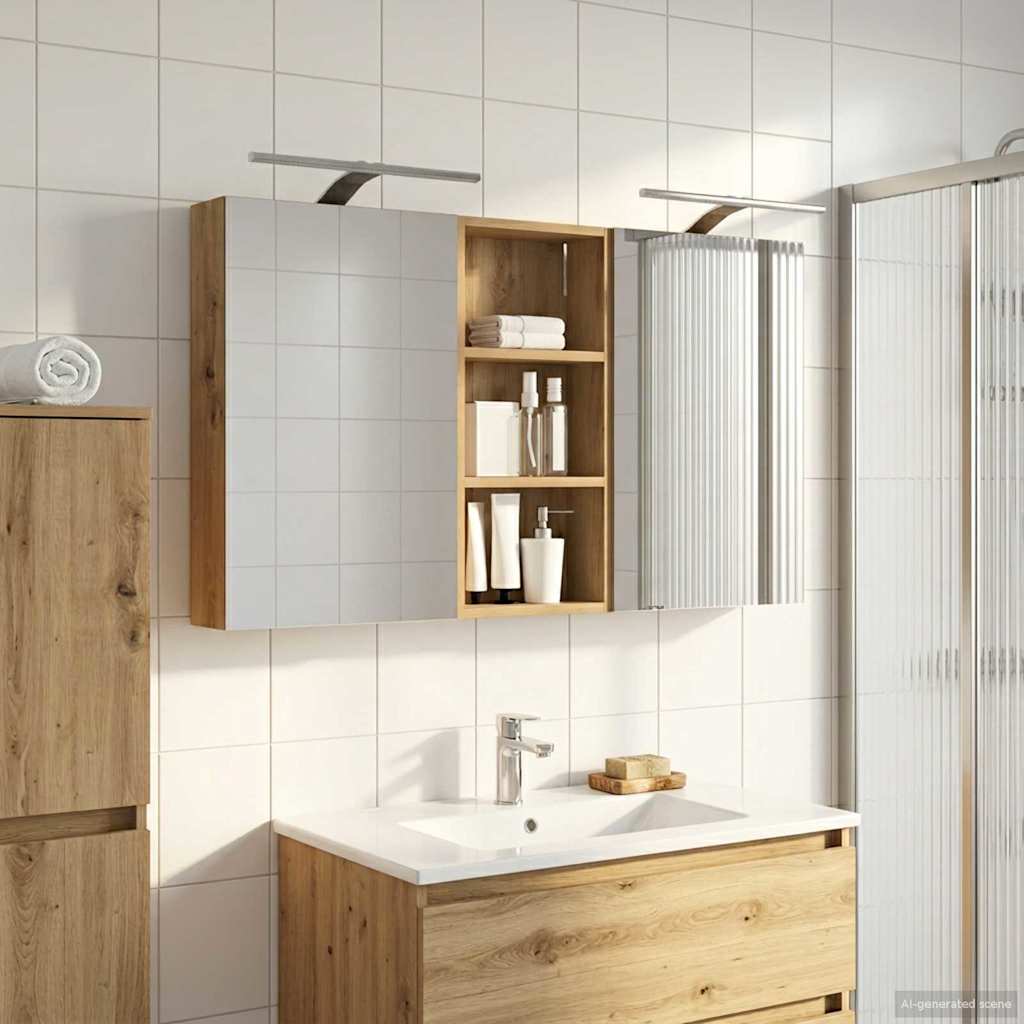 Baderomsskapsett 3 stk. 110 x 10,5 x 60,5 cm Konstruert tre