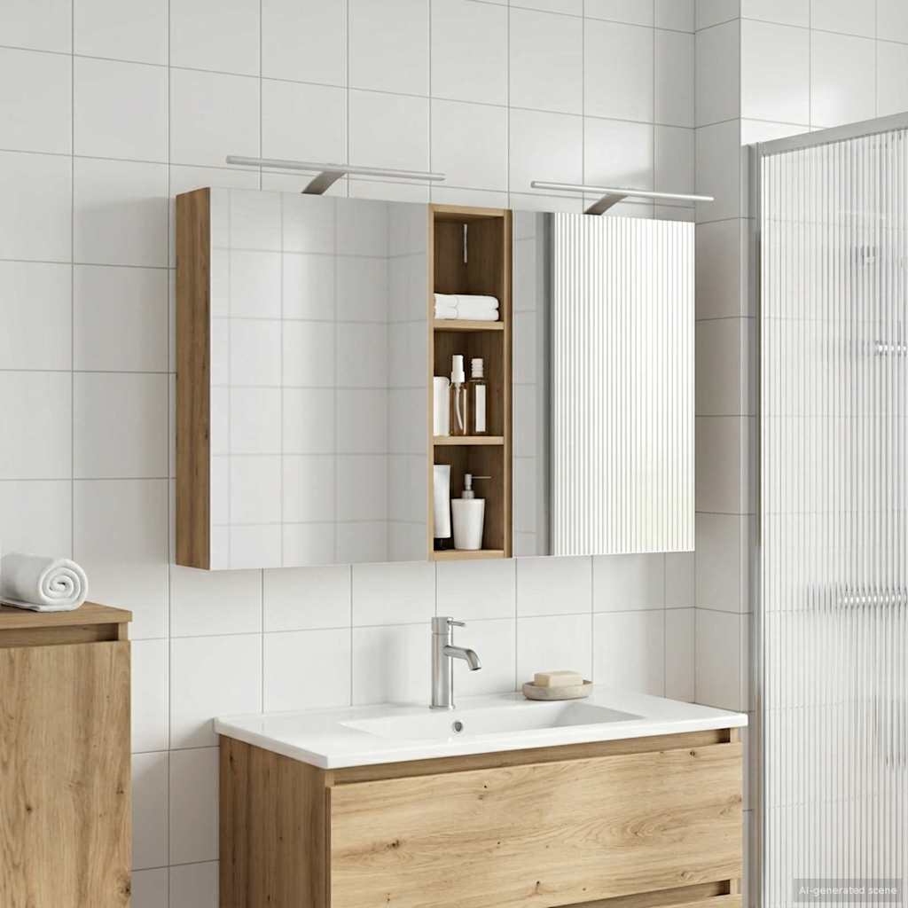 Baderomsskapsett 3 stk. 120 x 14,5 x 70 cm Konstruert tre