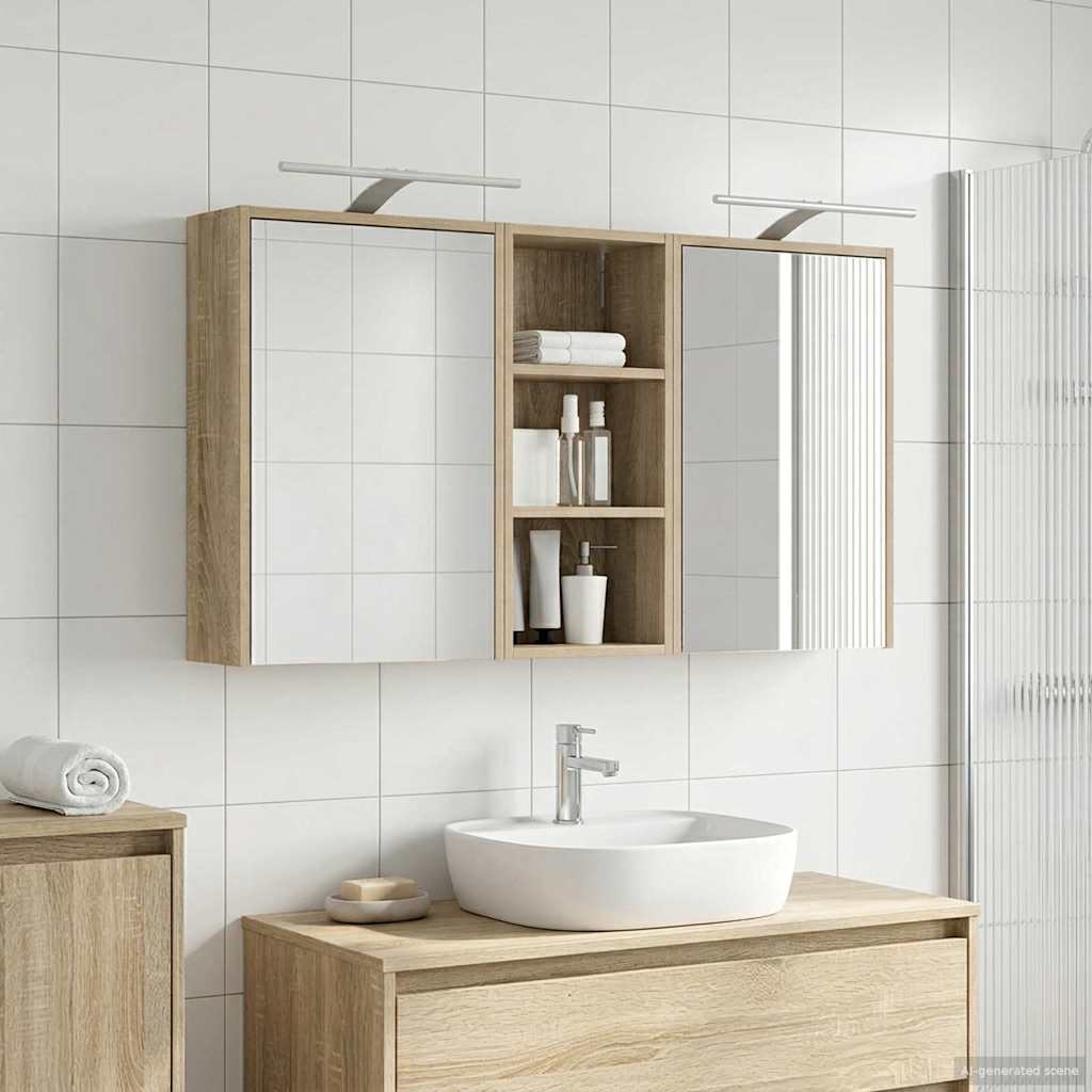 Baderomsskapsett for 3 pcs 116 x 16 x 62,5 cm Konstruert tre