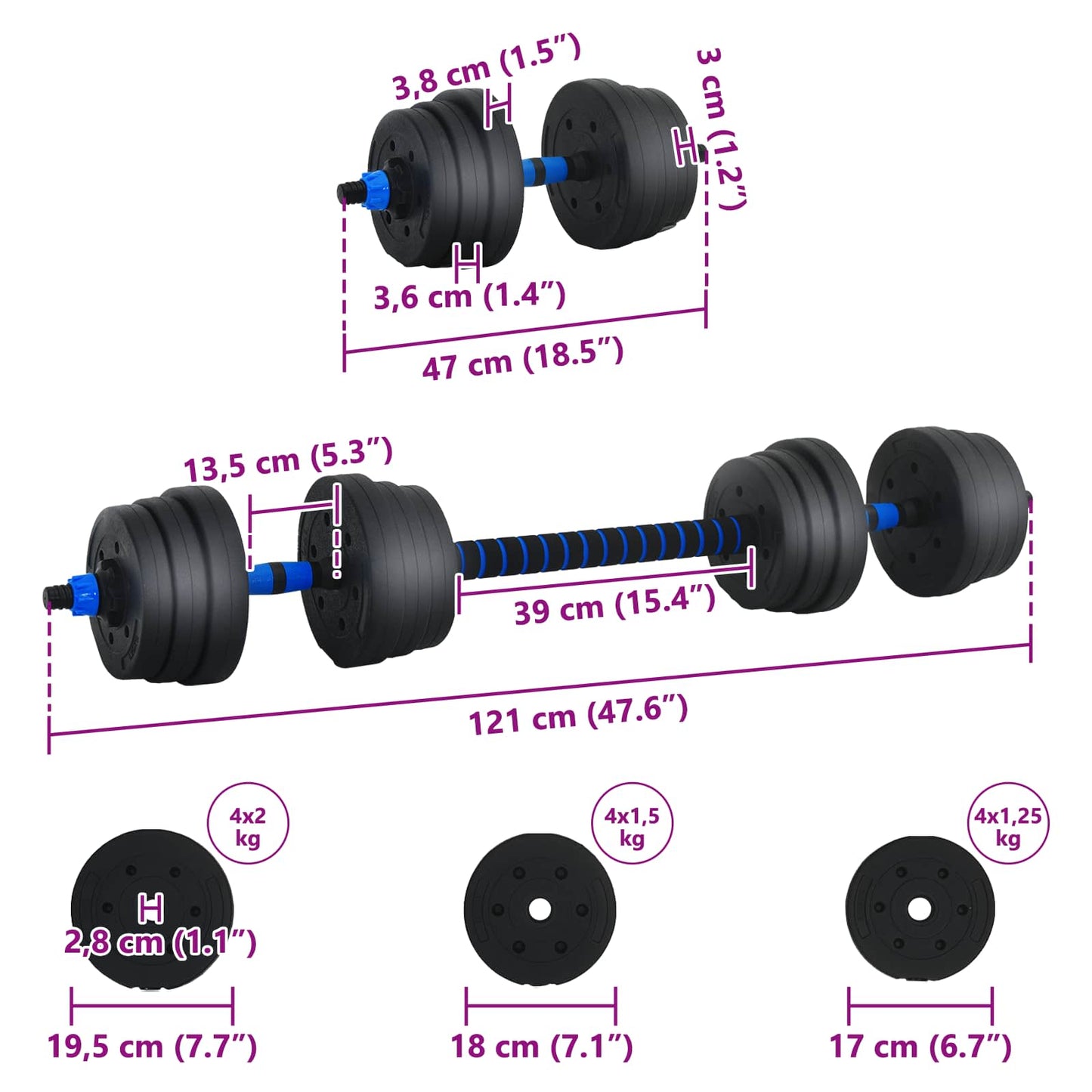2-i-1 Manualsett 30kg Svart og Blå Sement og jernsand
