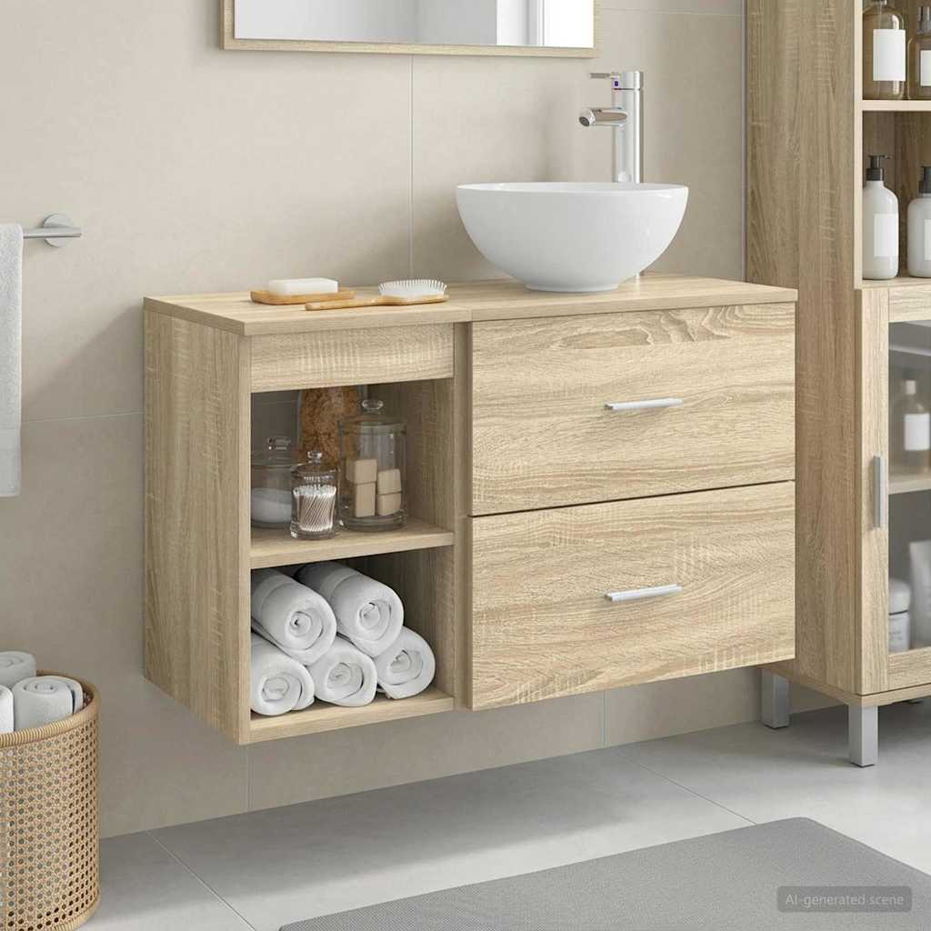 Baderomsinnredningssett 2 pcs Sonoma eik Konstruert tre