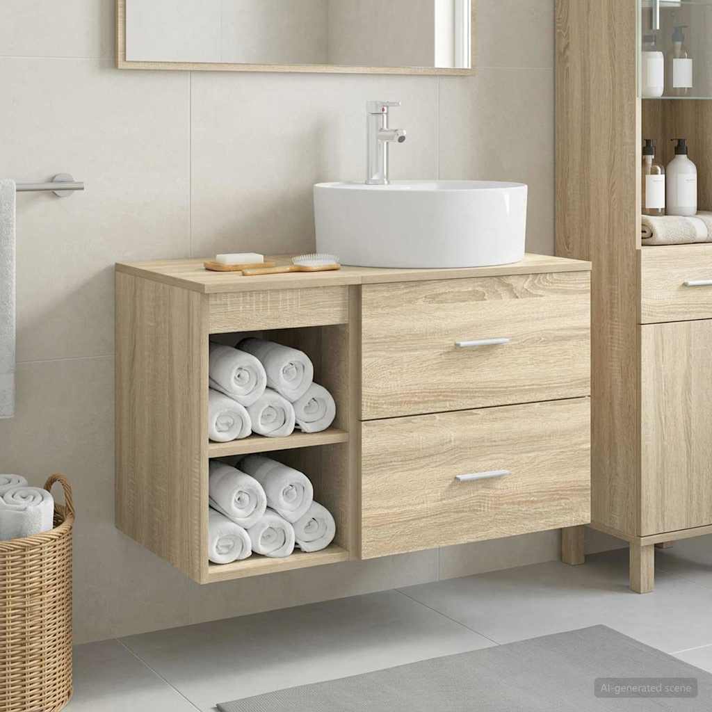 Baderomsinnredningssett 2 pcs Sonoma eik Konstruert tre