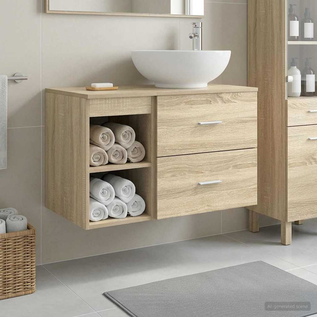Baderomsinnredningssett 2 pcs Sonoma eik Konstruert tre