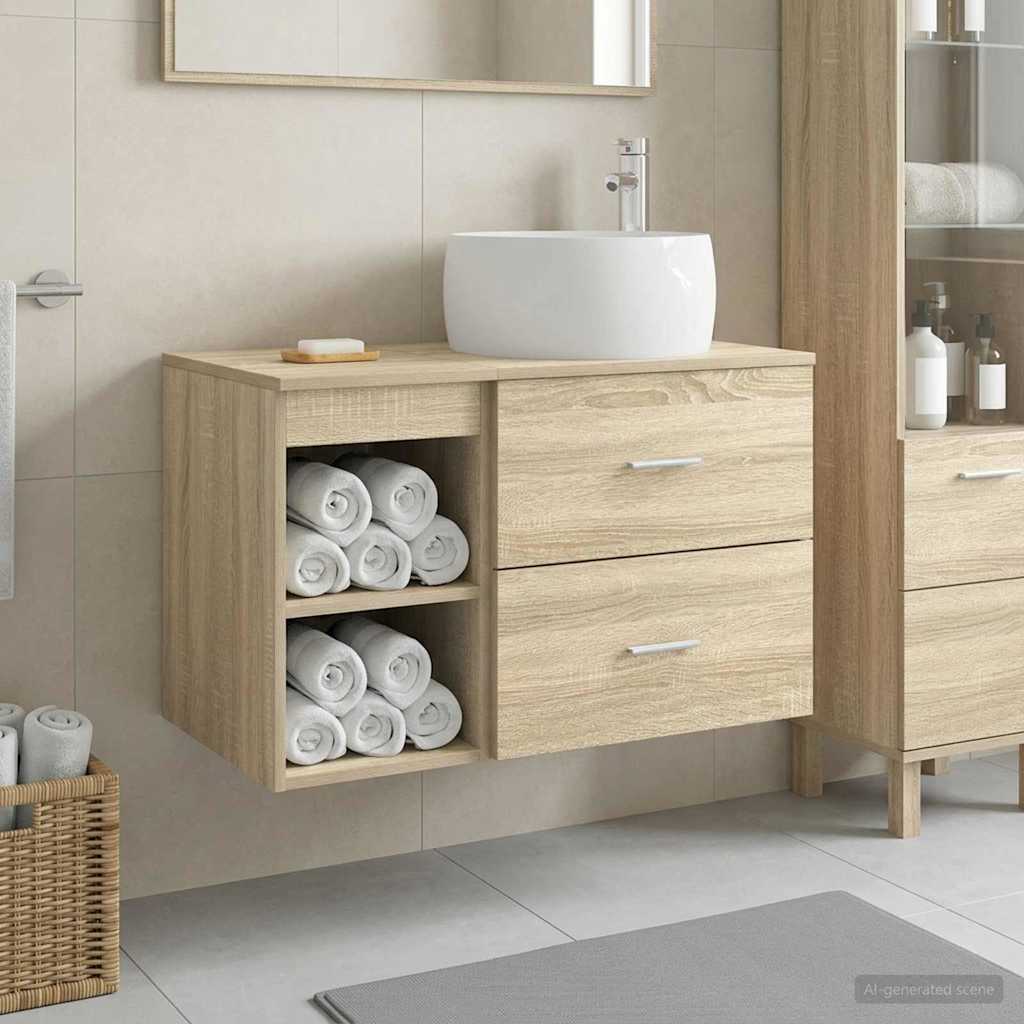 Baderomsinnredningssett 2 pcs Sonoma eik Konstruert tre