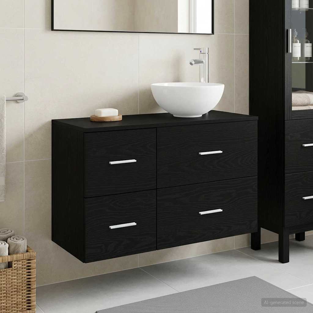 Baderomsinnredningssett 2 pcs Svart eik Konstruert tre