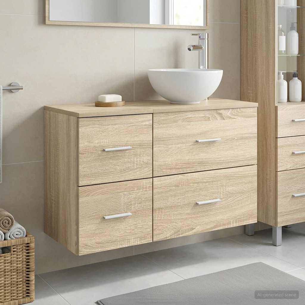 Baderomsinnredningssett 2 pcs Sonoma eik Konstruert tre