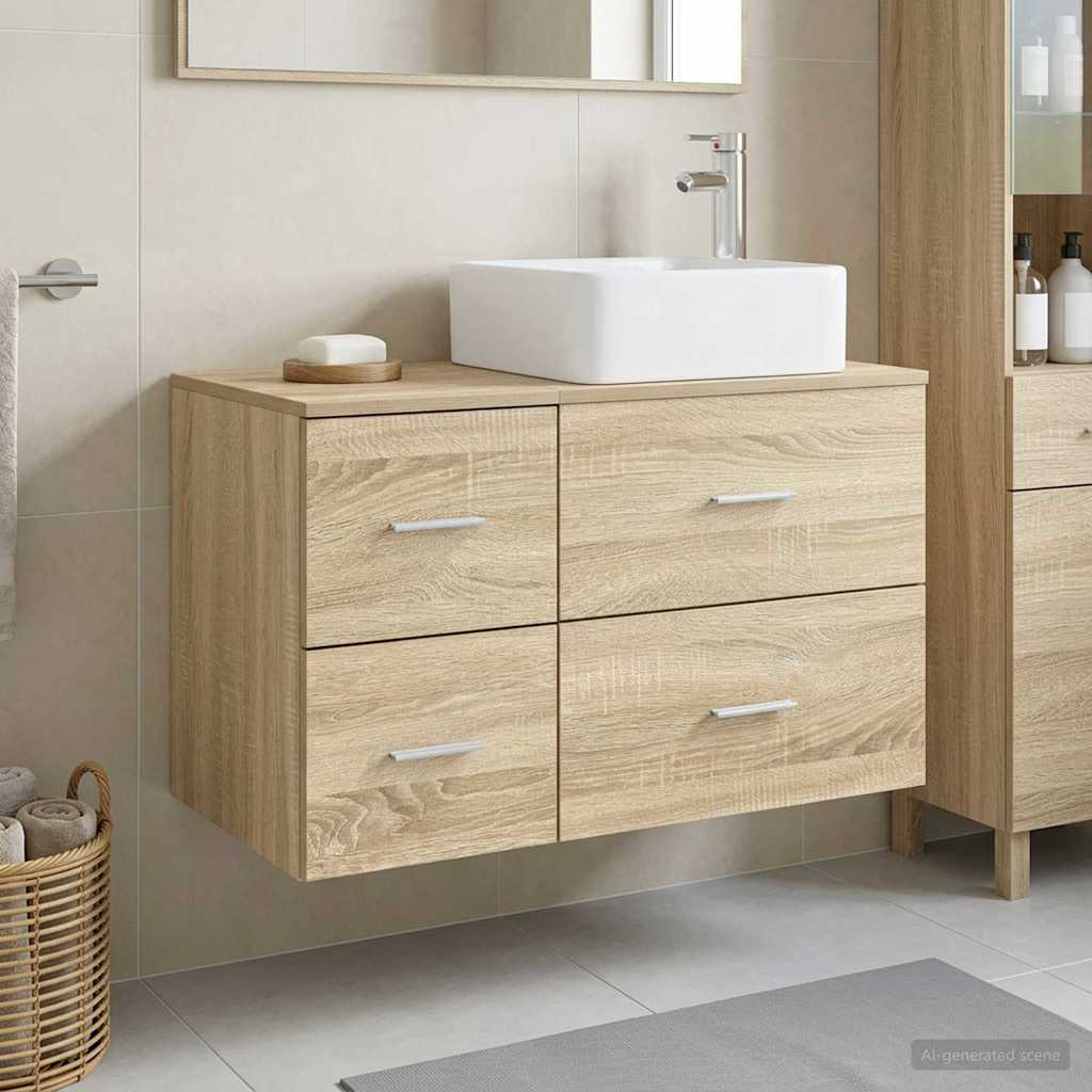 Baderomsinnredningssett 2 pcs Sonoma eik Konstruert tre
