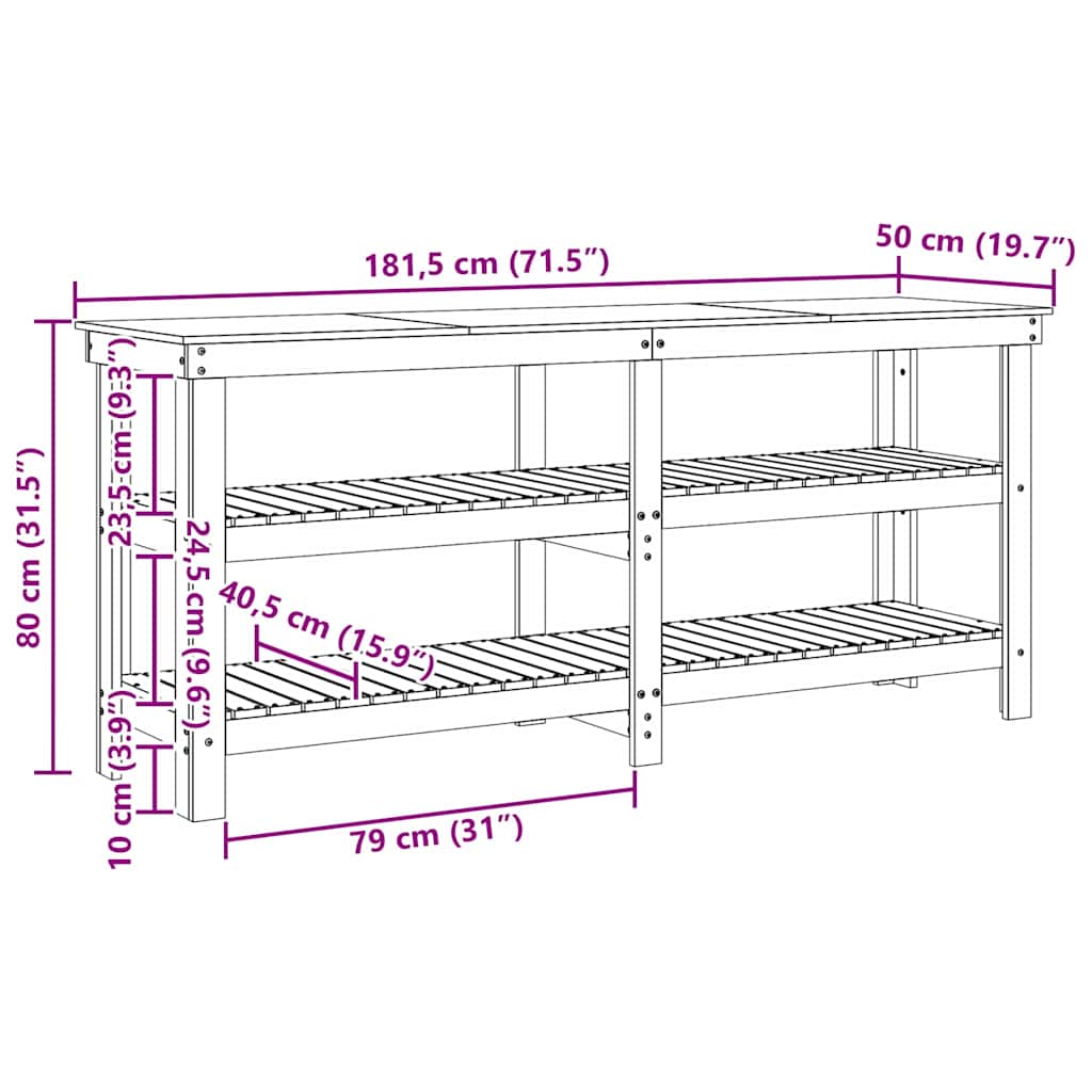 Arbeidsbenk Vokset Brun 181.5 x 50 x 80 cm Massiv furu