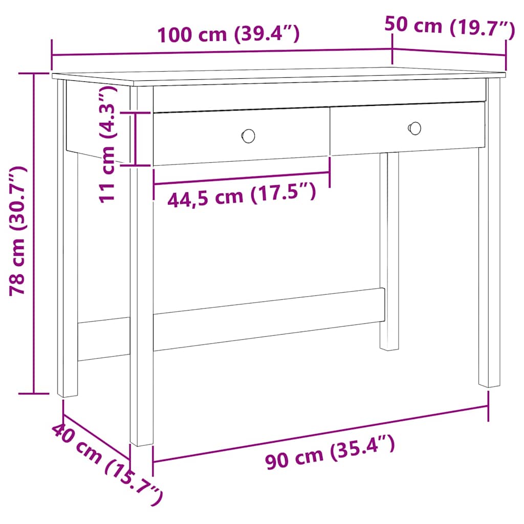 Skrivebord med skuff Max Brun 100 x 50 x 78 cm Massiv furu