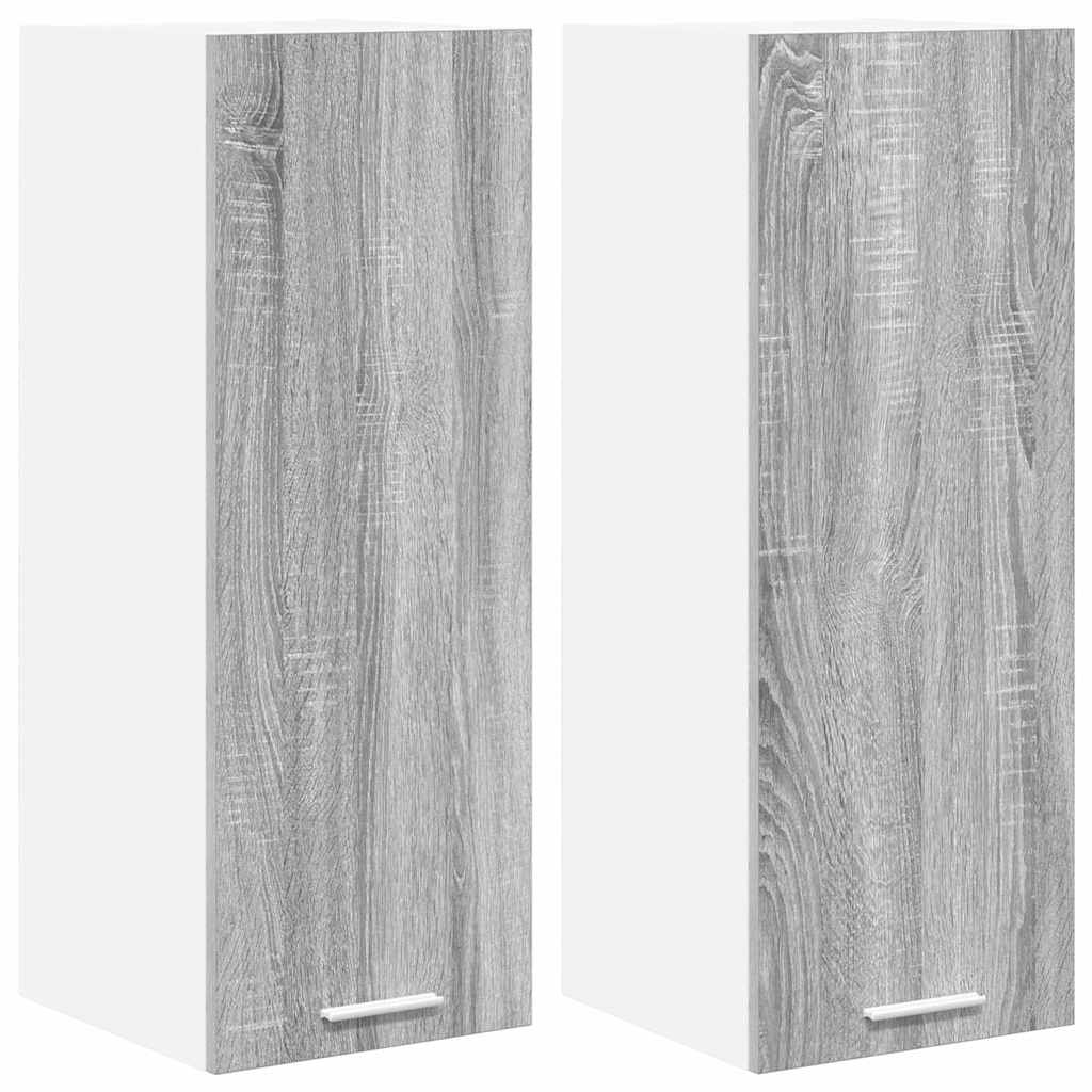 Hengende skap med dør 2 pcs Grå Sonoma og hvit 30 x 31 x 80 cm