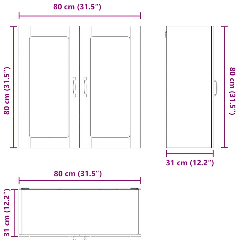 Vegghylle LUCCA Brun eik 80 x 31 x 80 cm Konstruert tre
