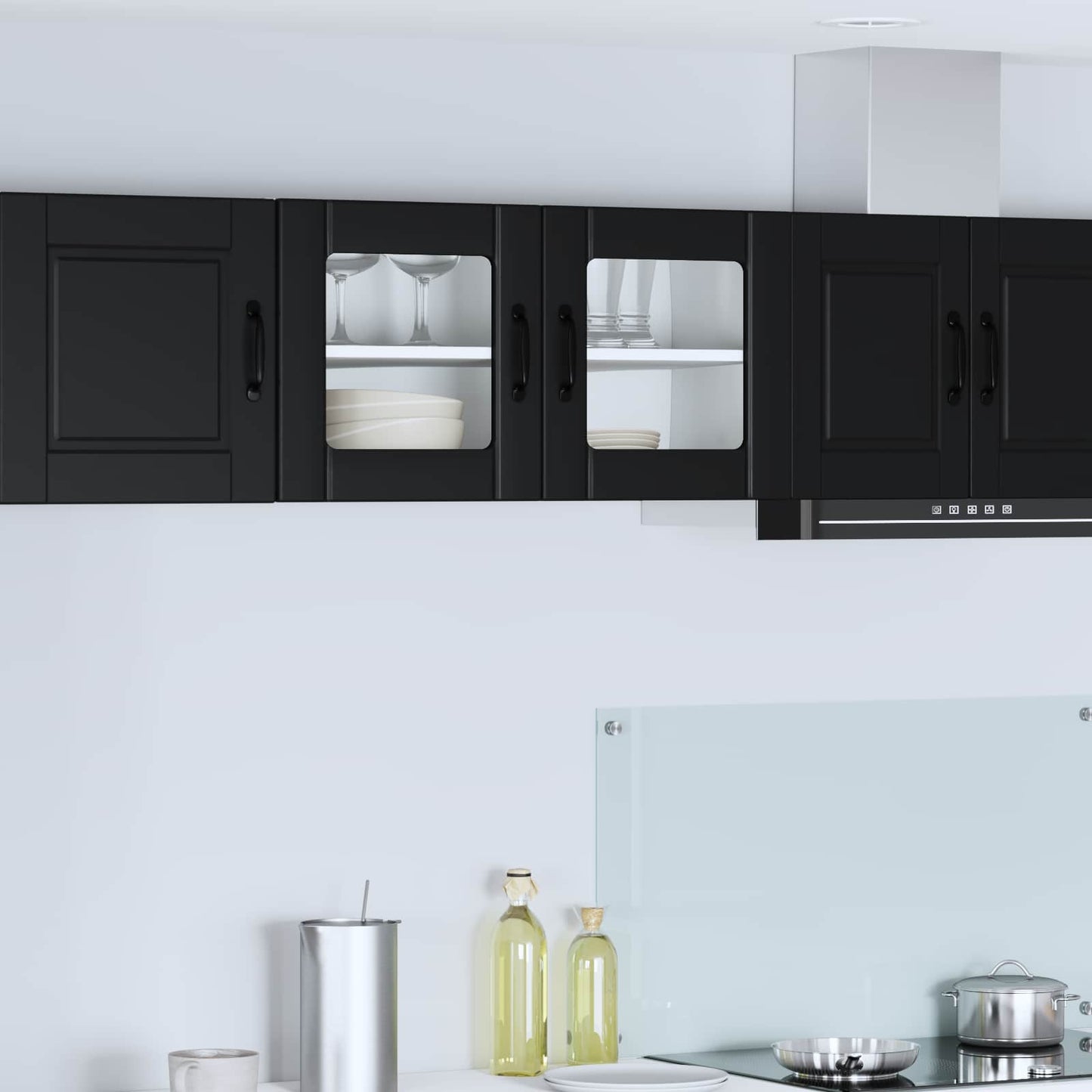 Vegghylle med glass PORTO Svart 80 x 31 x 40 cm Konstruert tre