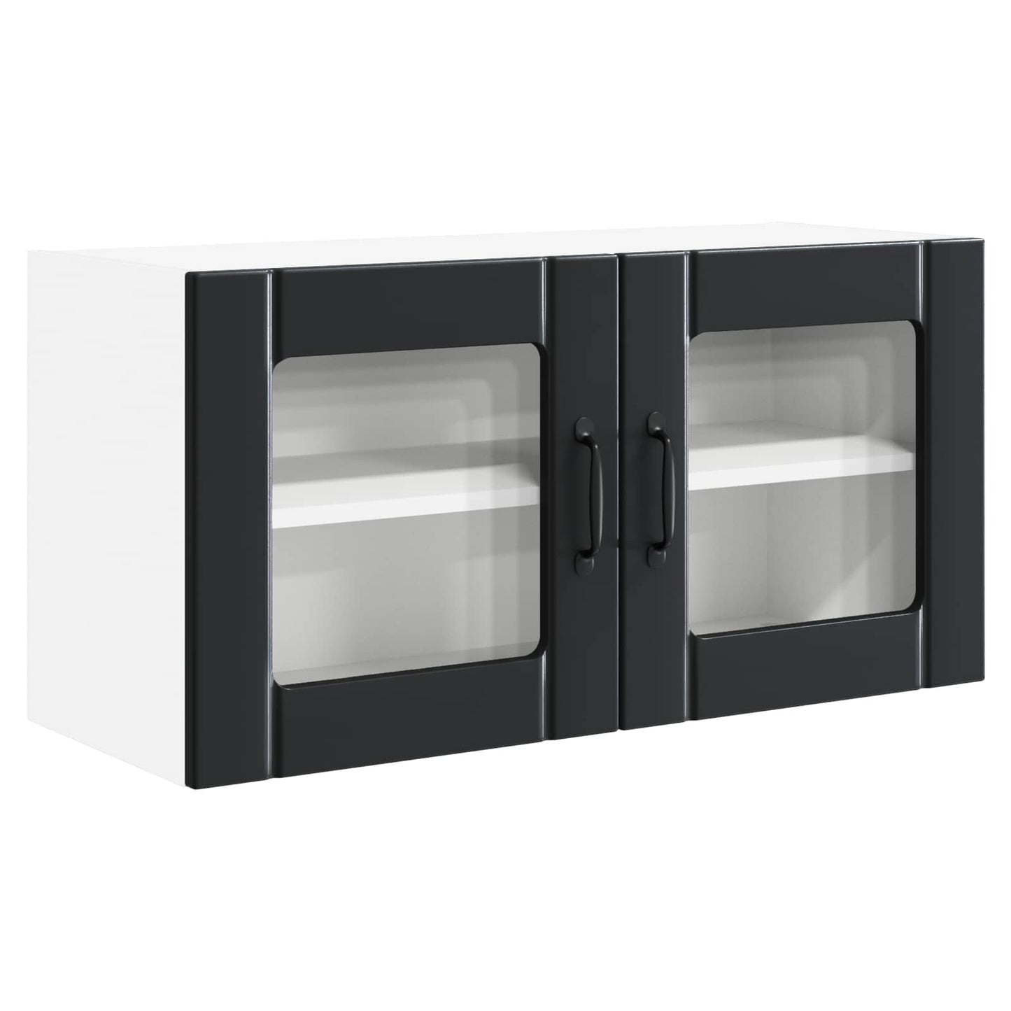 Vegghylle med glass PORTO Svart 80 x 31 x 40 cm Konstruert tre