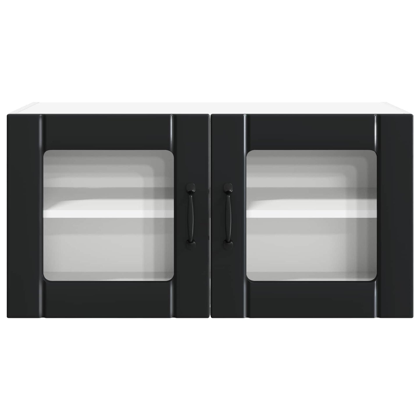 Vegghylle med glass PORTO Svart 80 x 31 x 40 cm Konstruert tre