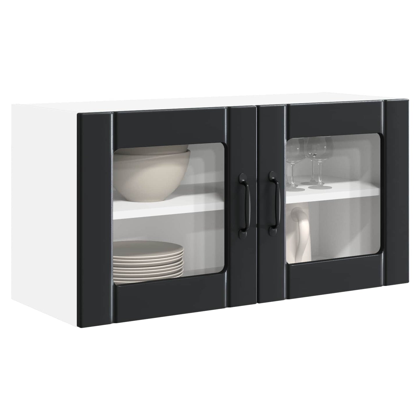 Vegghylle med glass PORTO Svart 80 x 31 x 40 cm Konstruert tre