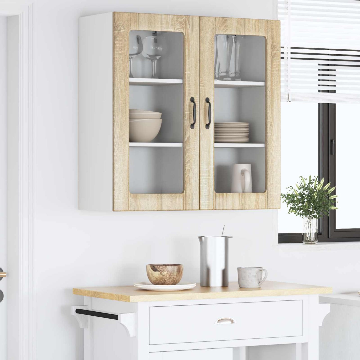 Vegghylle PORTO 2 pcs Sonoma eik 40 x 31 x 80 cm Konstruert tre