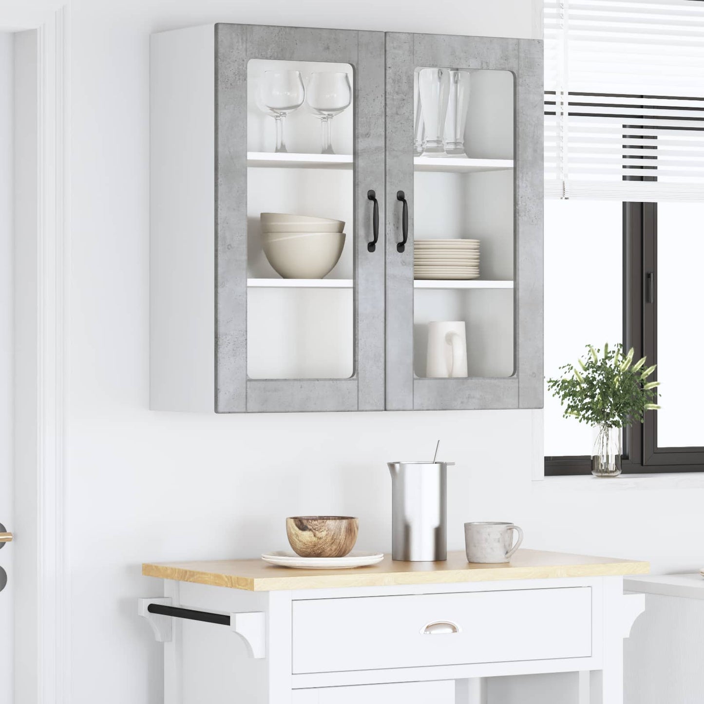 Vegghylle PORTO Betonggrå 80 x 31 x 80 cm Konstruert tre