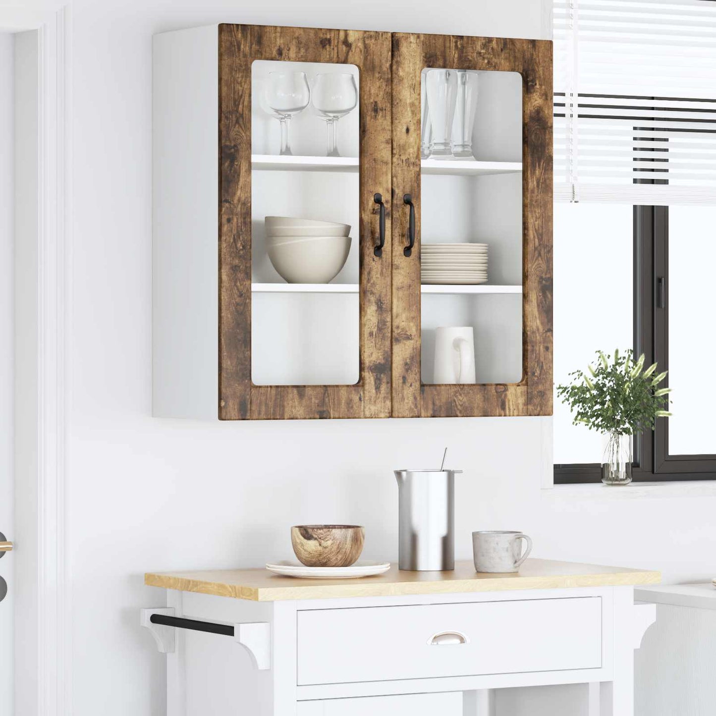 Vegghylle PORTO Røkt eik 80 x 31 x 80 cm Konstruert tre