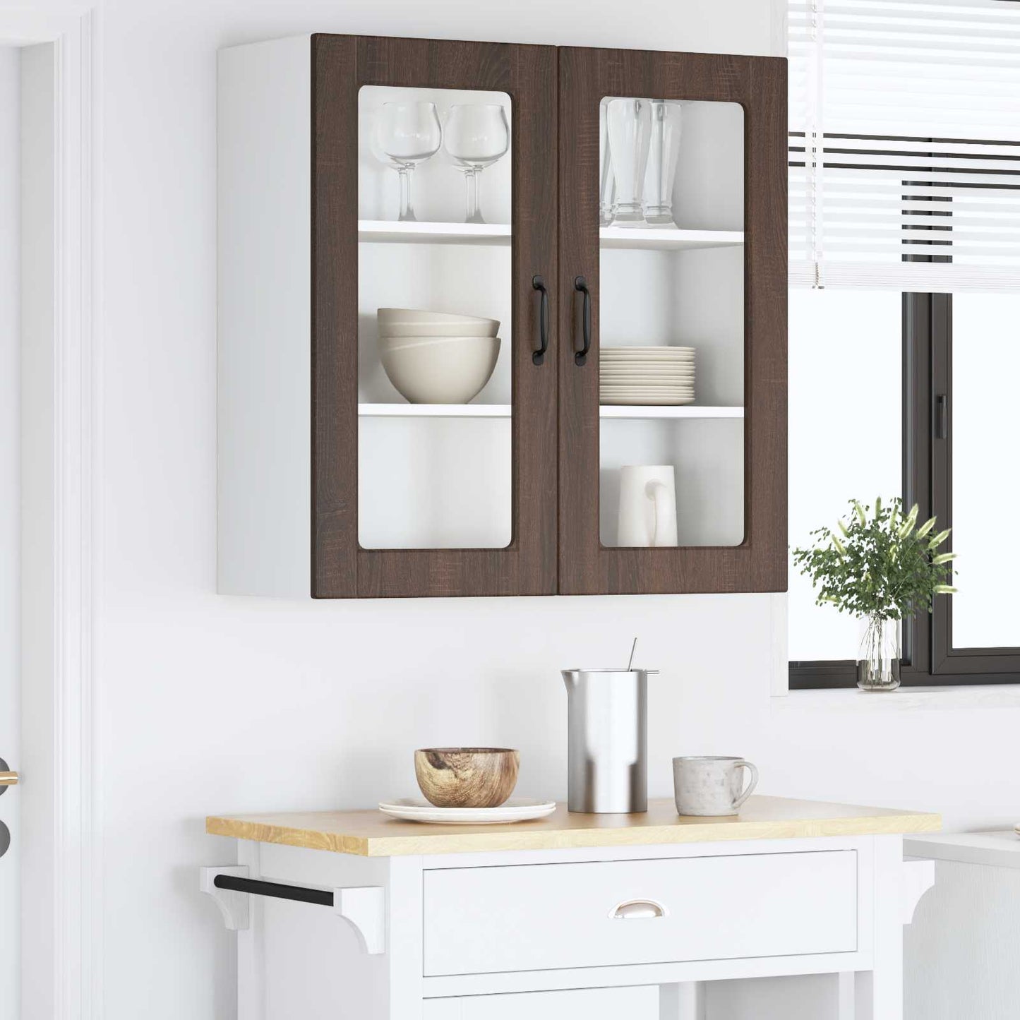 Vegghylle PORTO Brun Eik 80 x 31 x 80 cm Konstruert tre