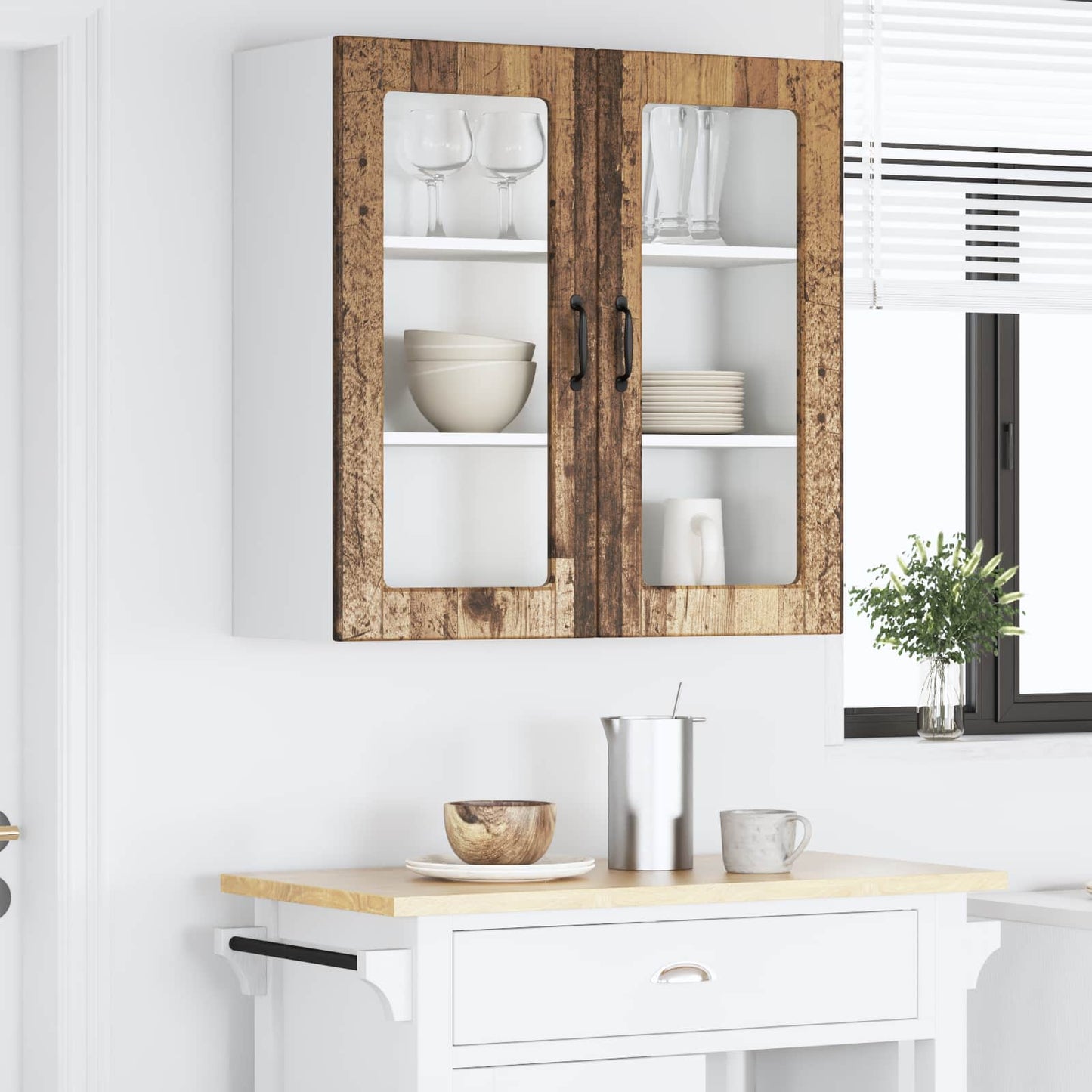 Vegghylle PORTO Gammelt tre 80 x 31 x 80 cm Konstruert tre