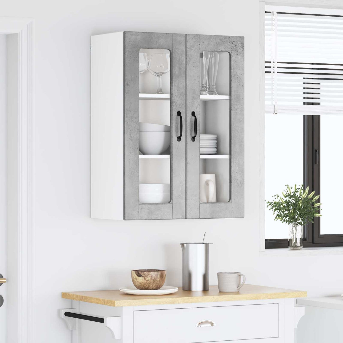 Vegghylle PORTO Betonggrå 60 x 31 x 80 cm Konstruert tre