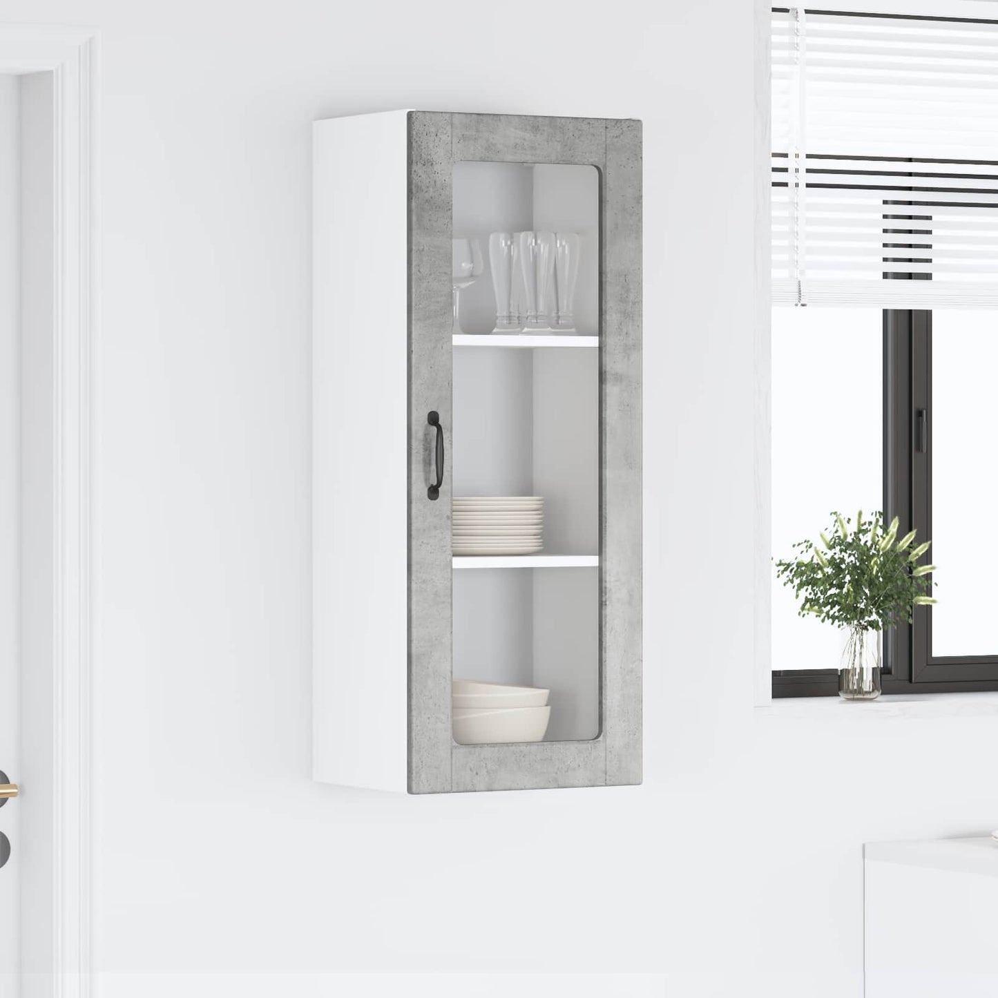 Vegghylle PORTO Betonggrå 40 x 31 x 100 cm Konstruert tre