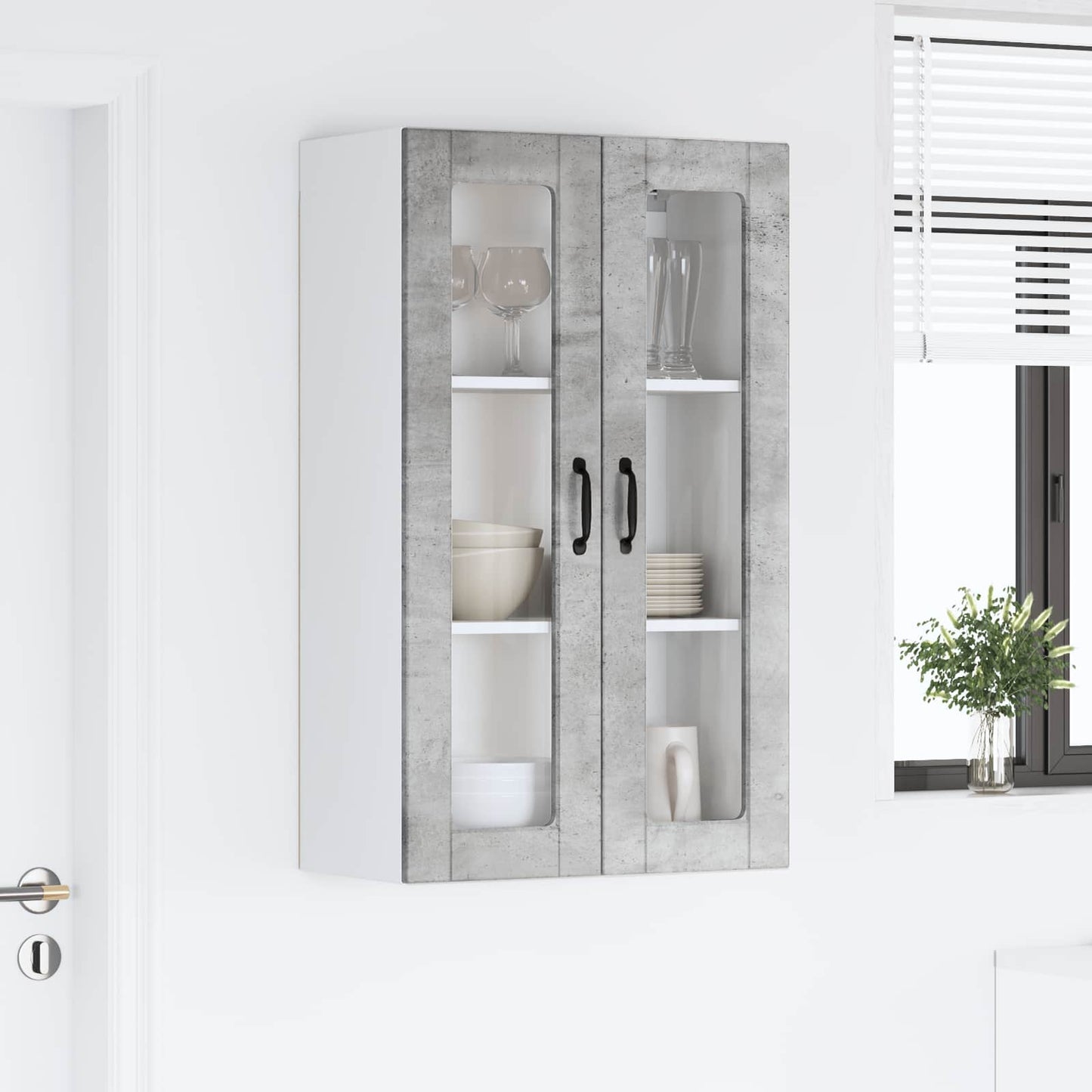 Vegghylle PORTO Betonggrå 60 x 31 x 100 cm Konstruert tre