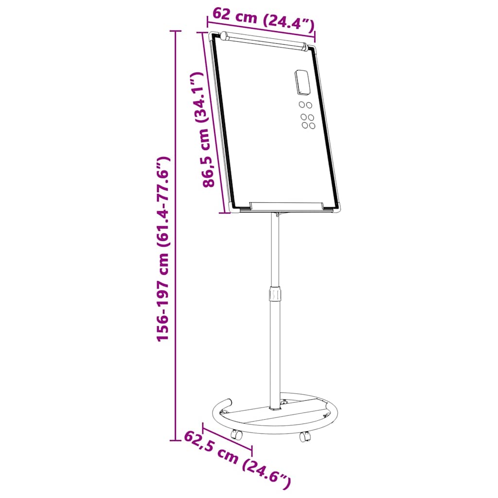 Magnetisk whiteboard Svart og Hvit 62 x 62,5 x 197 cm EPS