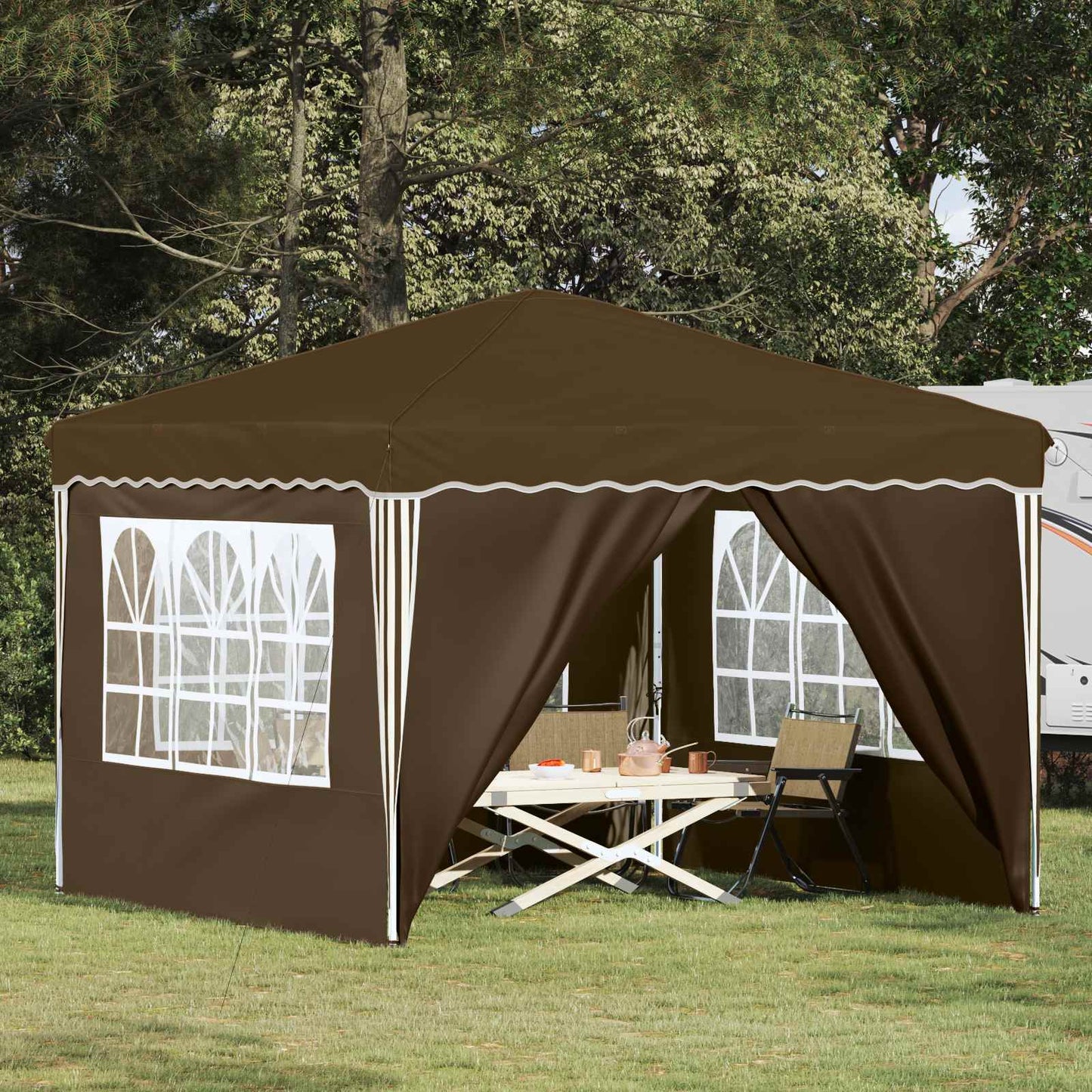 Pop-up Festtelt 288 x 288 x 245 cm Gråbrun Oxford Stoff