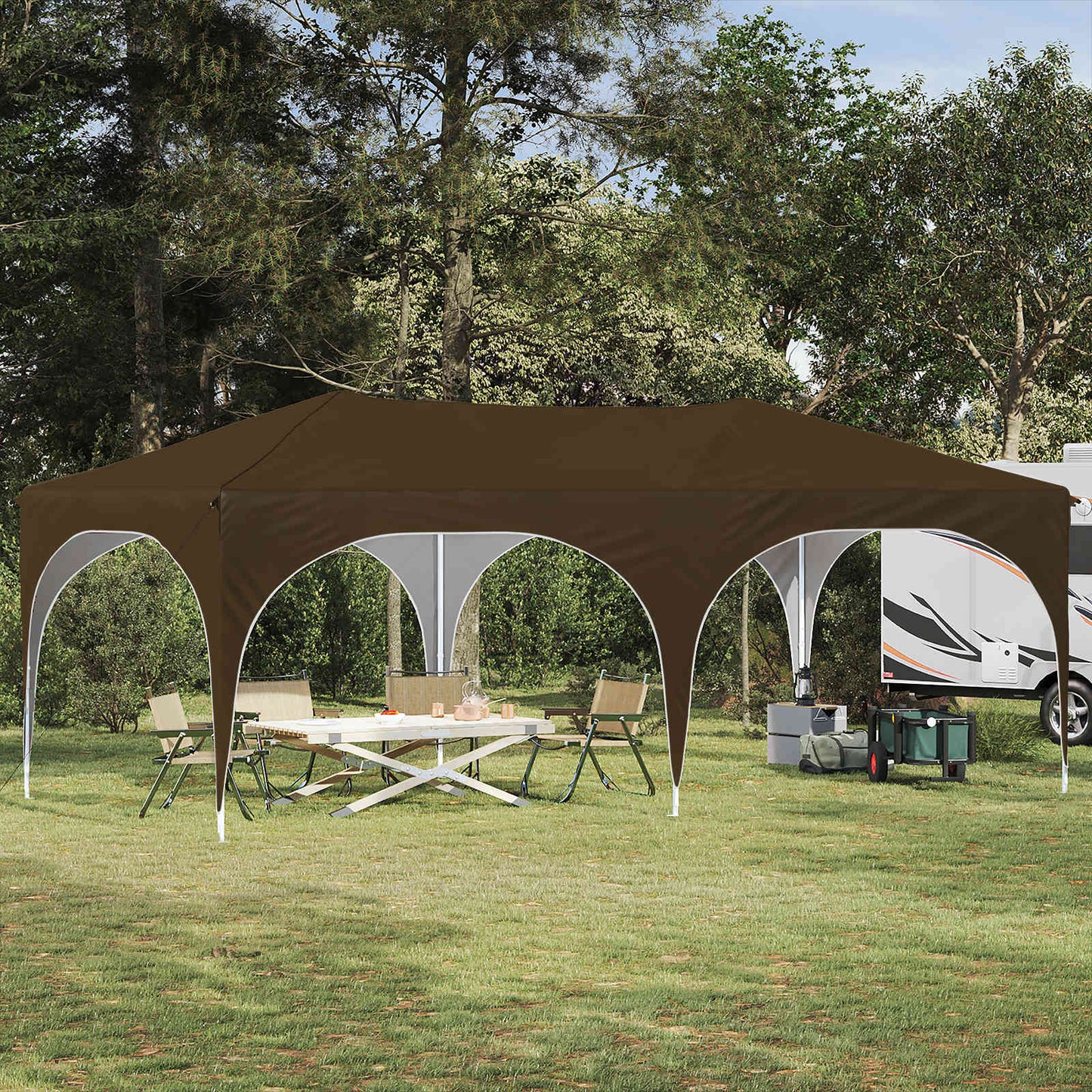 Pop-up Festtelt 575 x 288 x 245 cm Gråbrun Oxford Stoff
