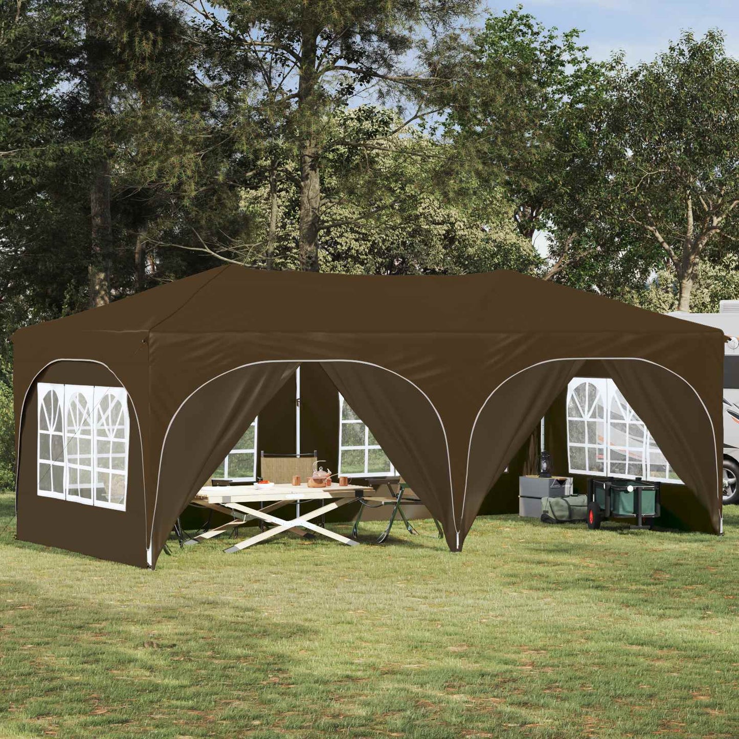 Pop-up Festtelt 575 x 288 x 245 cm Gråbrun Oxford Stoff