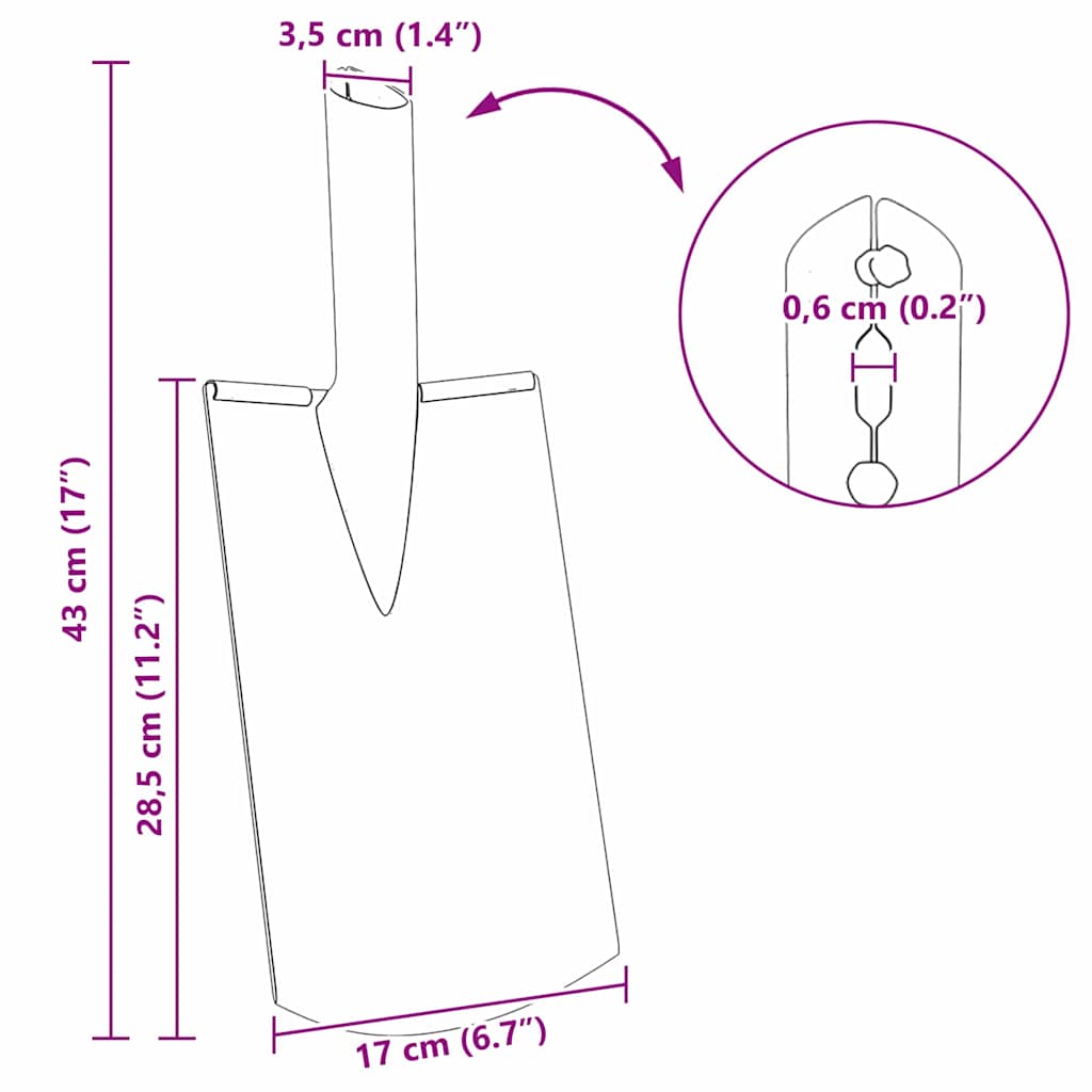 Spadehode sølv 43 x 17 cm Pulverlakkert stål