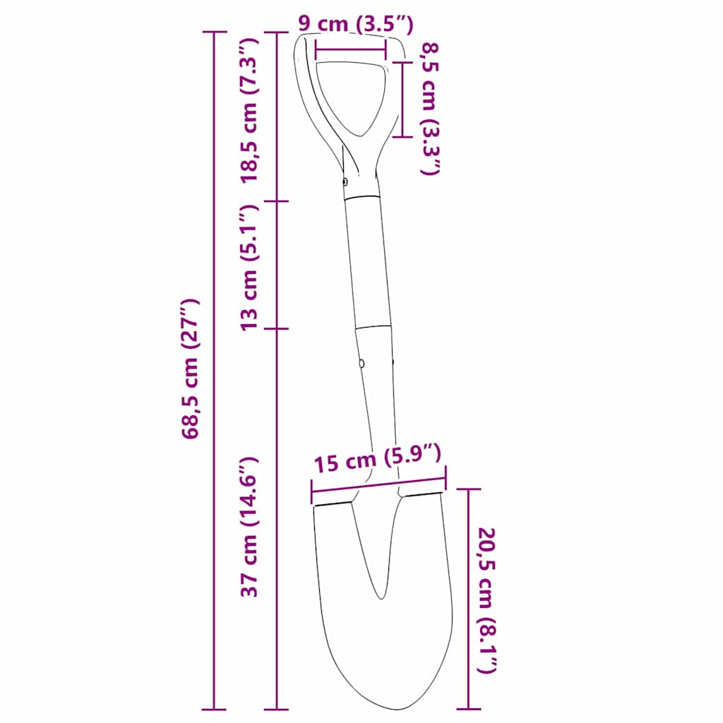 Spade Svart 68,5 cm Pulverlakkert stål og solid tre