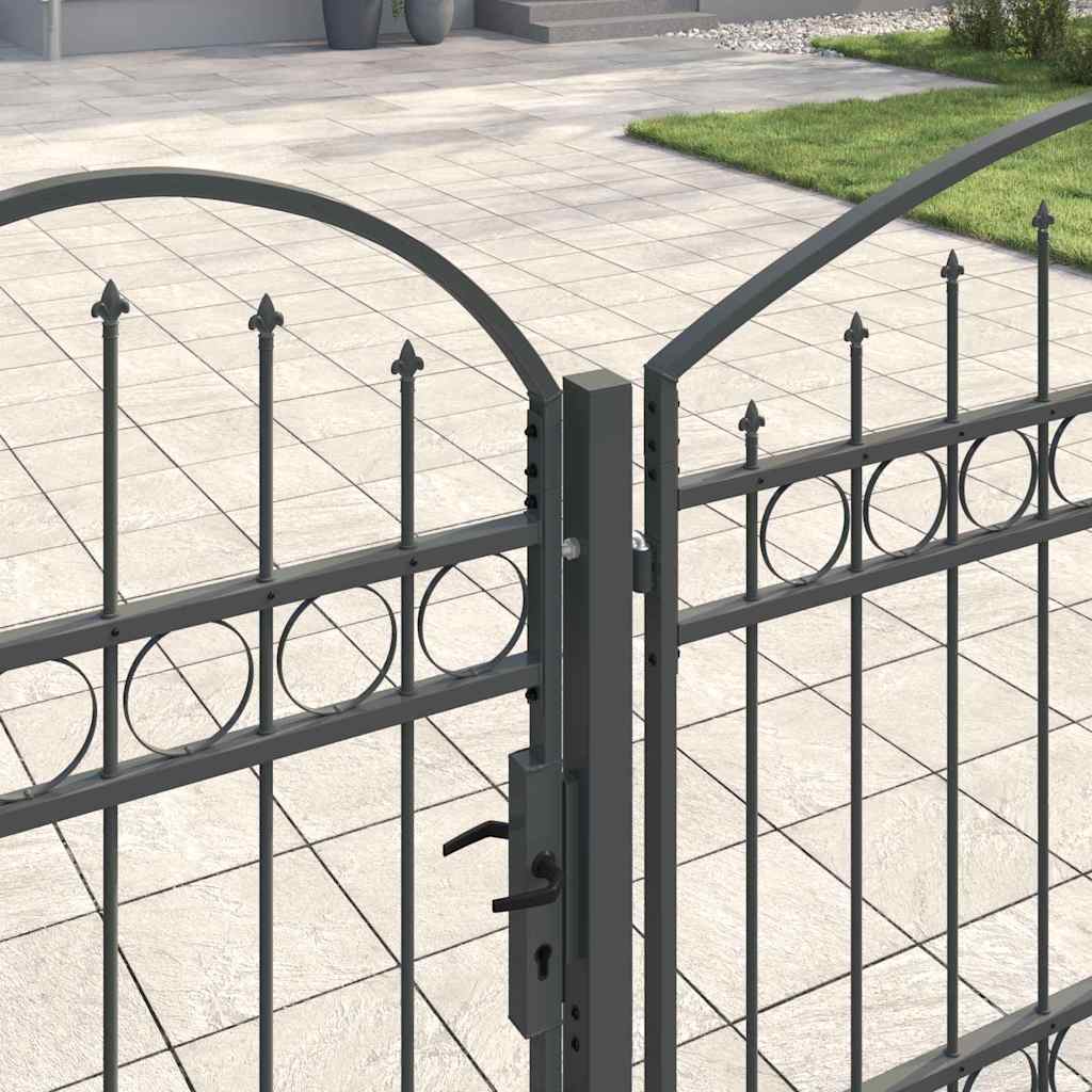 Hagegjerdeport med Bueformet Topp Assen Grå 500 x 75 cm Stål