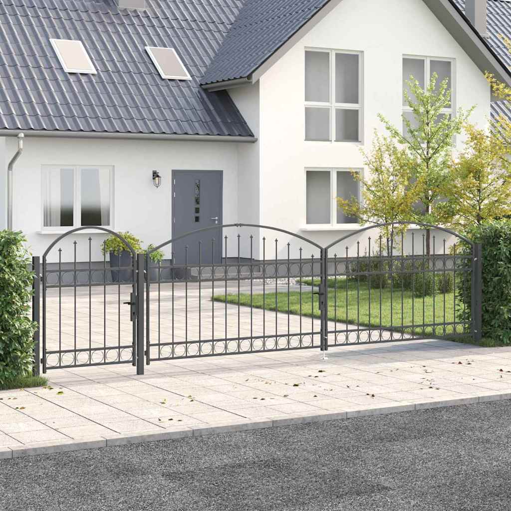 Hagegjerdeport med Bueformet Topp Assen Grå 500 x 75 cm Stål