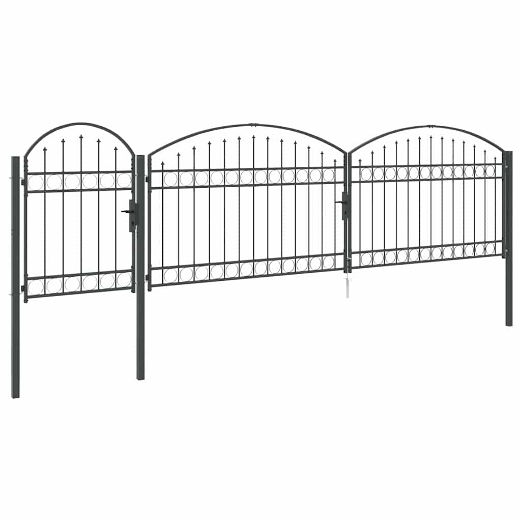 Hagegjerdeport med Bueformet Topp Assen Grå 500 x 100 cm Stål