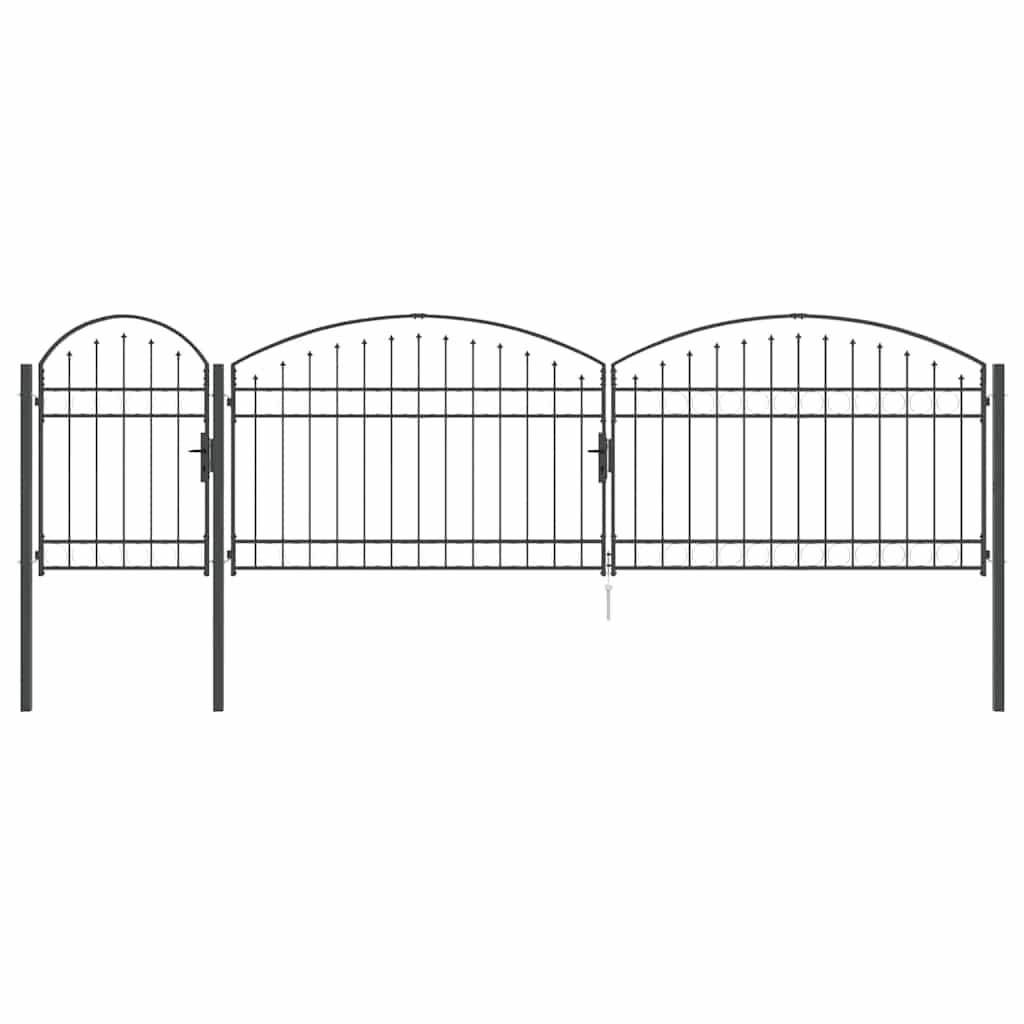 Hagegjerdeport med Bueformet Topp Assen Grå 500 x 100 cm Stål