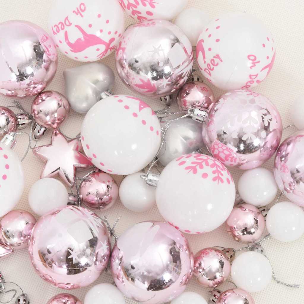 Julekule Sett 40 pcs Hvit og Rosa Plast