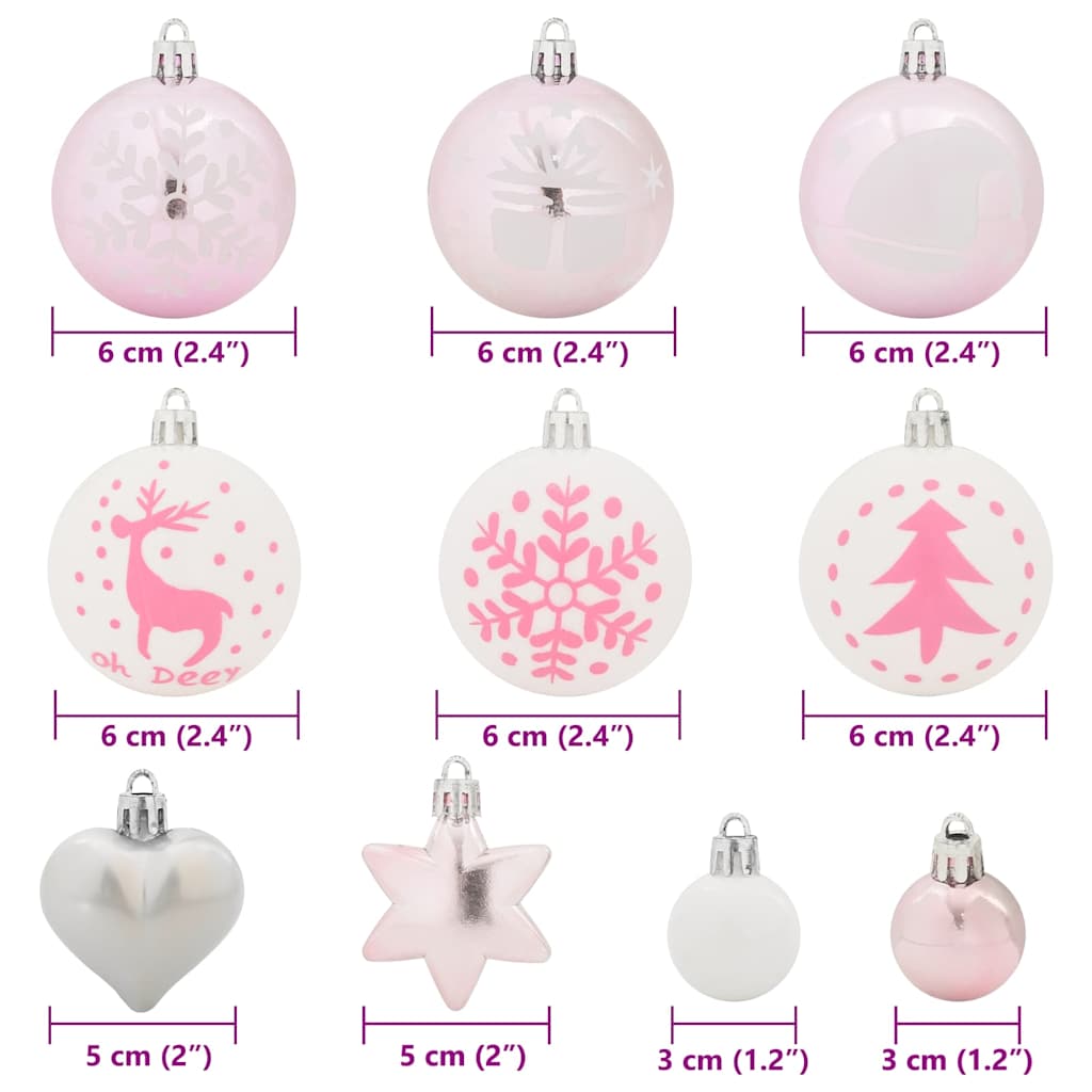 Julekule Sett 40 pcs Hvit og Rosa Plast