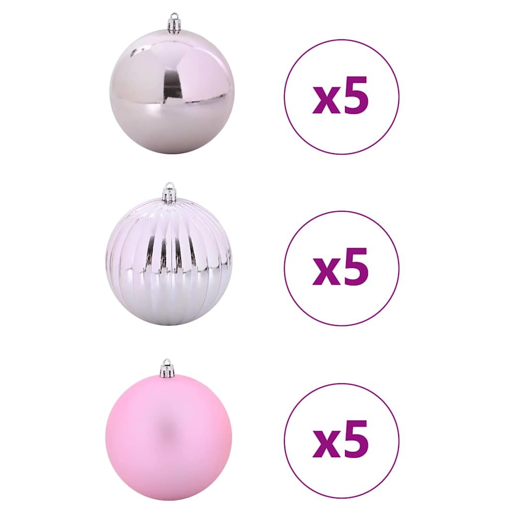 Julekule Sett XL 15 stk. Rosa Plast