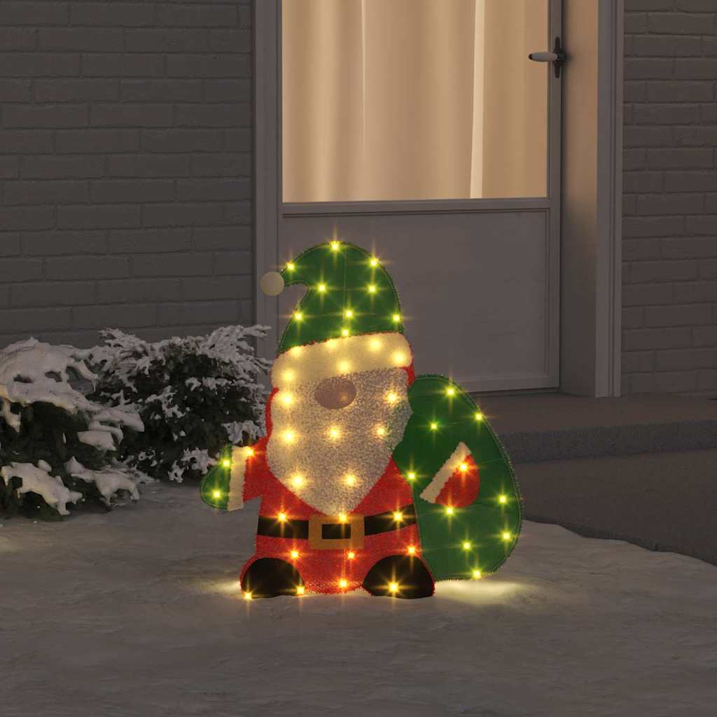 Belyst Julenisse med 60 LED Varmhvit 70 x 62 cm Glitterstoff