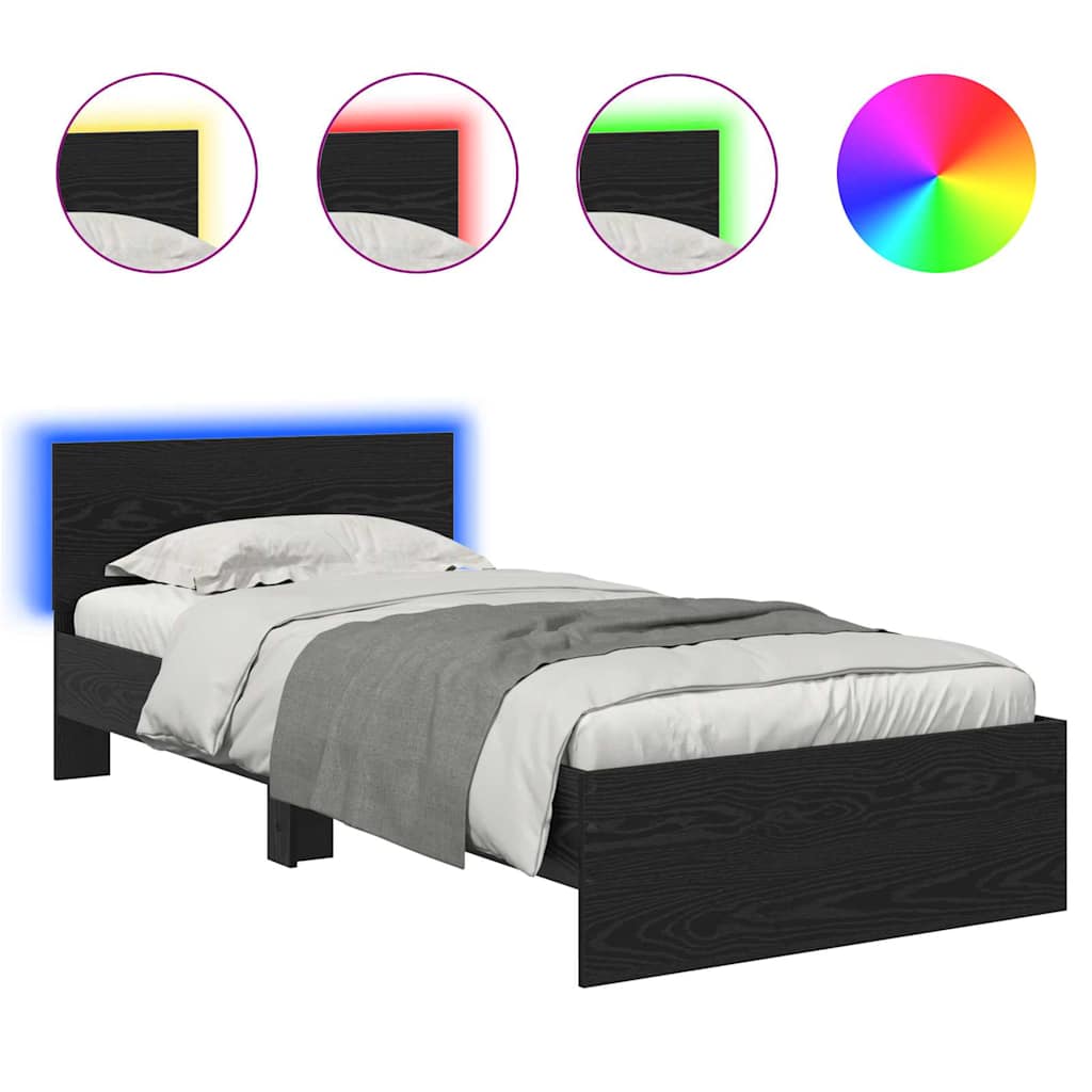 Sengestamme med hodegjerde Svart Eik 90 x 190 cm Konstruert tre