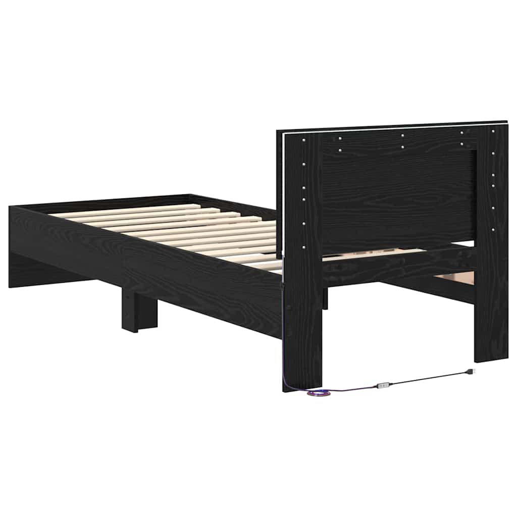 Sengestamme med hodegjerde Svart Eik 75 x 190 cm Konstruert tre