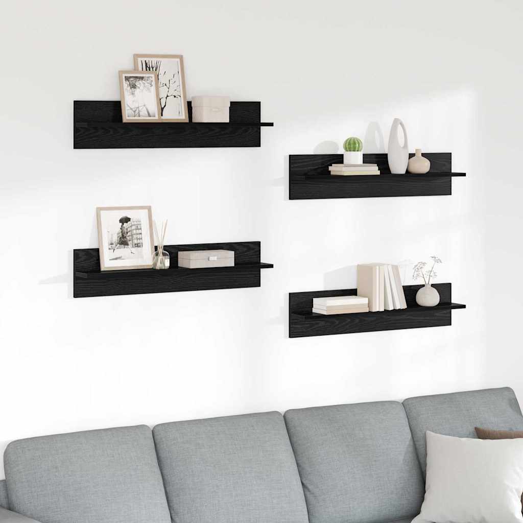 Vegghyller 4 pcs Svart Eik 80 x 11,5 x 18 cm Konstruert tre
