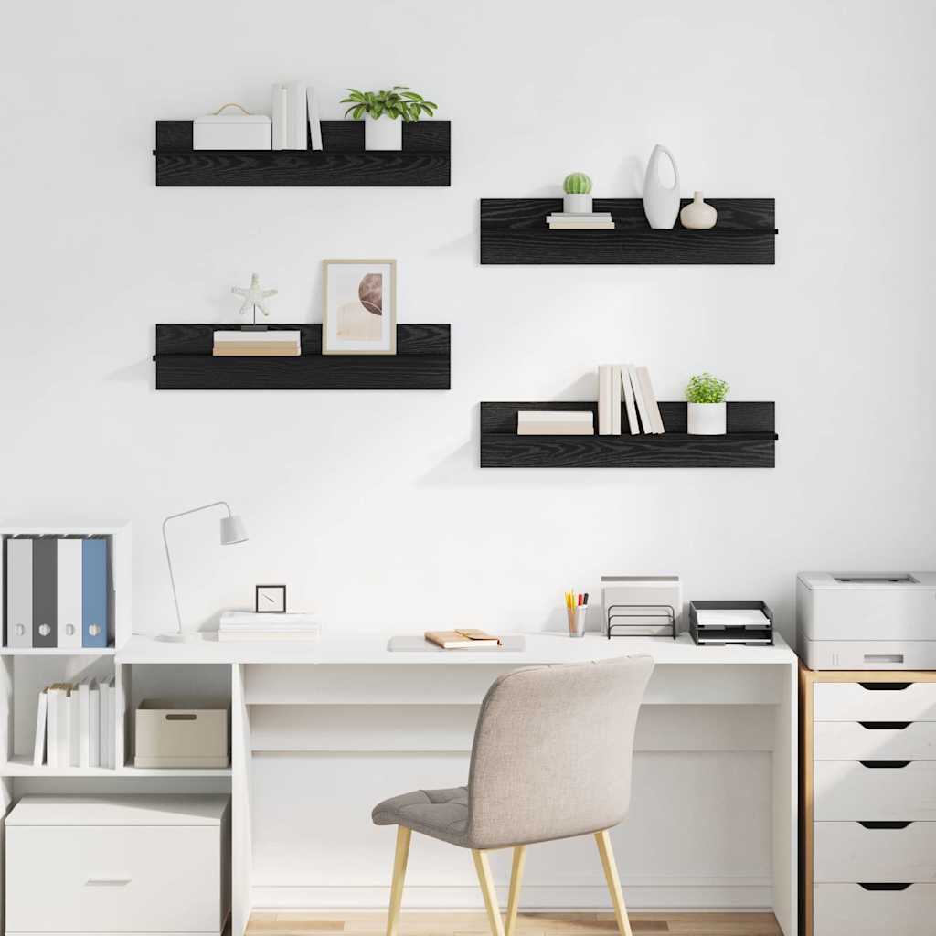 Vegghyller 4 pcs Svart Eik 80 x 11,5 x 18 cm Konstruert tre