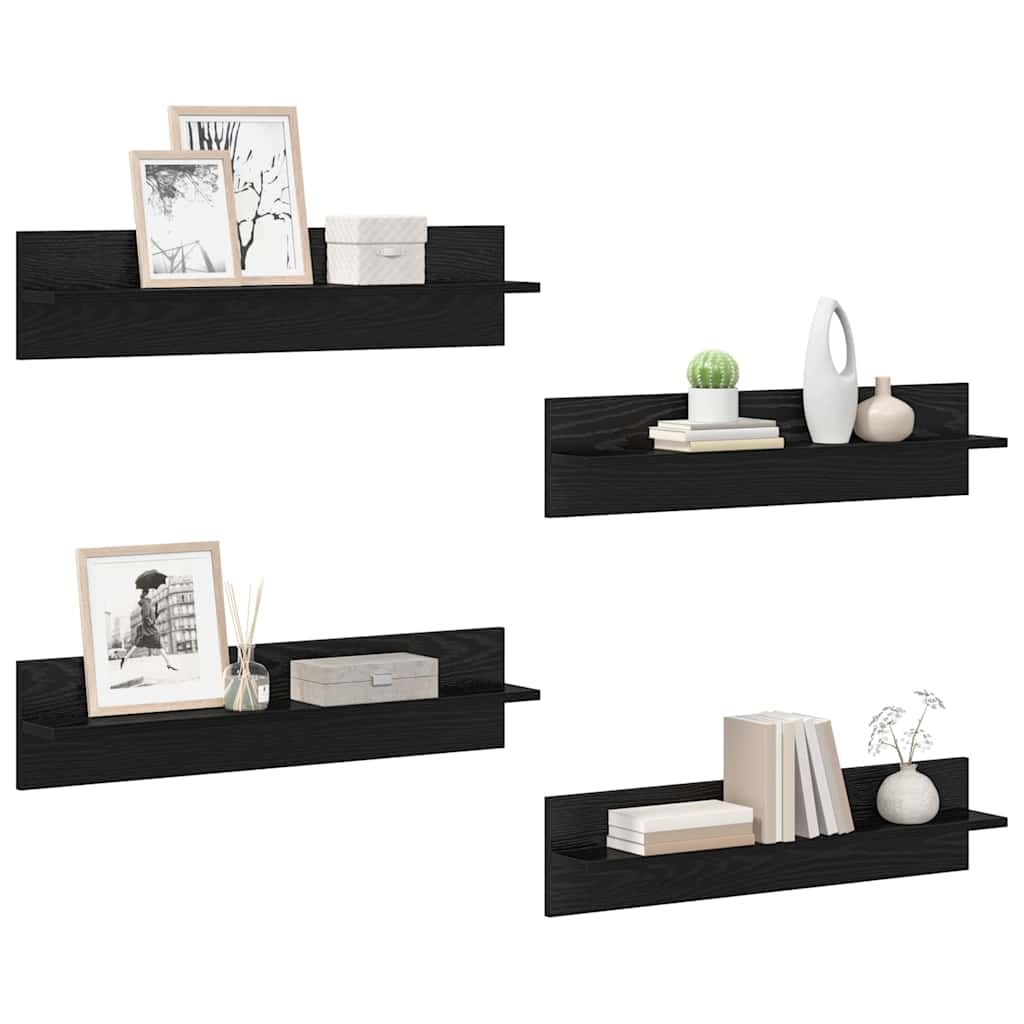 Vegghyller 4 pcs Svart Eik 80 x 11,5 x 18 cm Konstruert tre