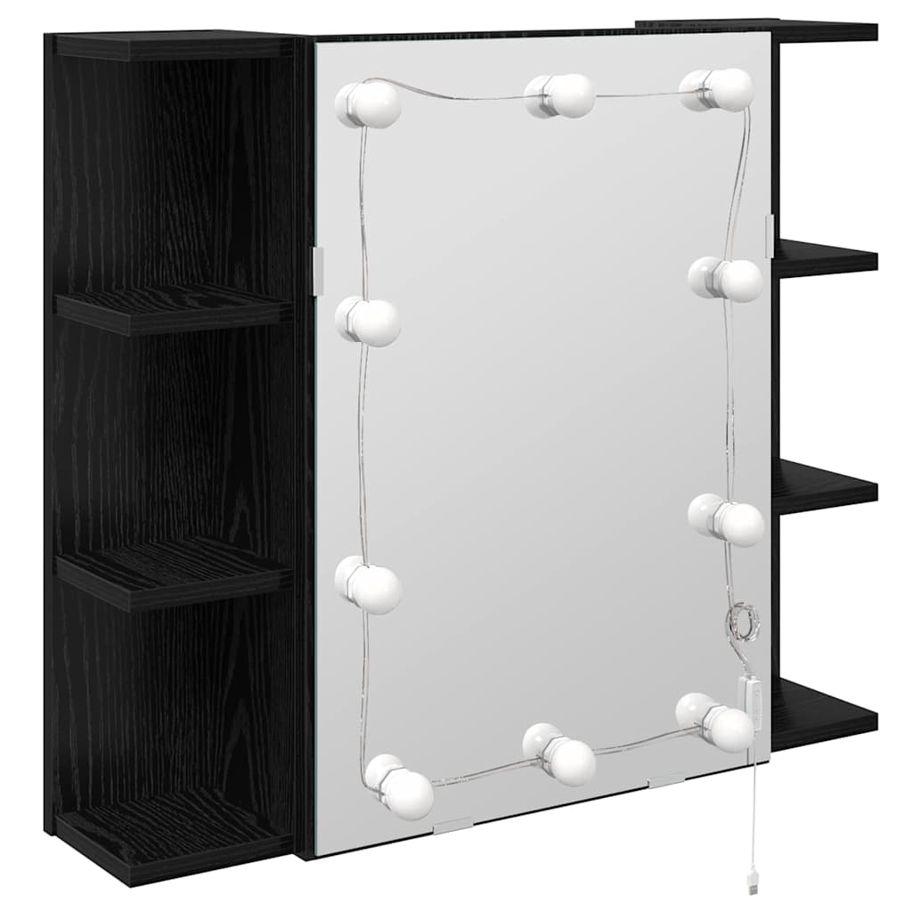 Speilskap med hylle Svart Eik 70 x 16,5 x 60 cm Konstruert tre